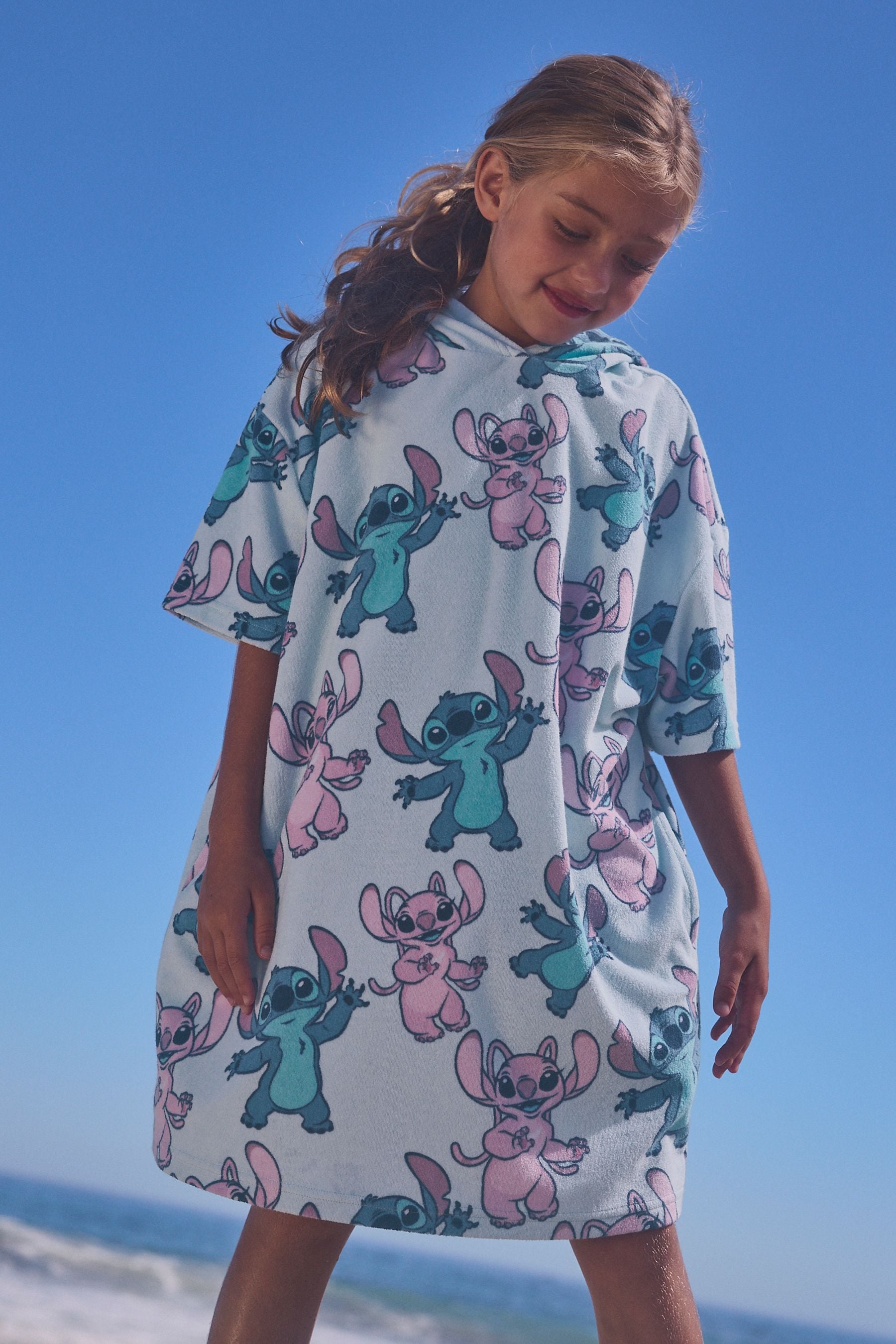 Blue Disney Stitch License Oversized Hooded Towelling Cover-Up