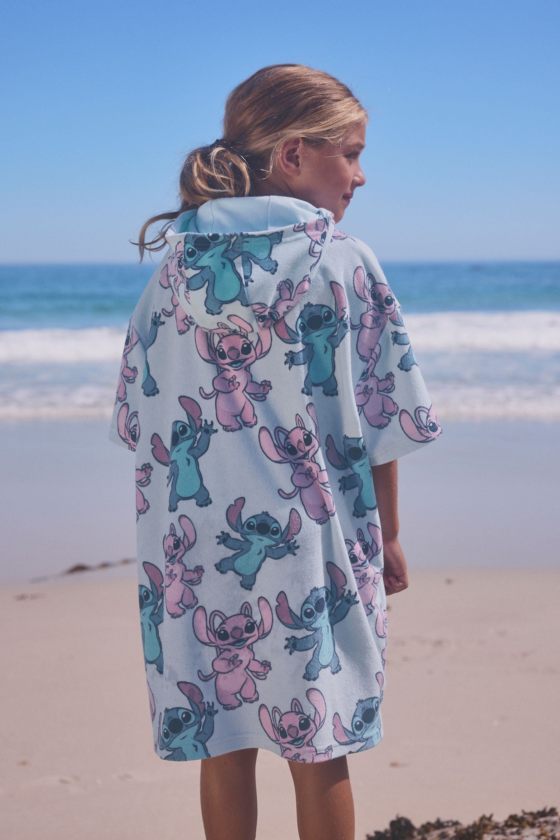 Blue Disney Stitch License Oversized Hooded Towelling Cover-Up