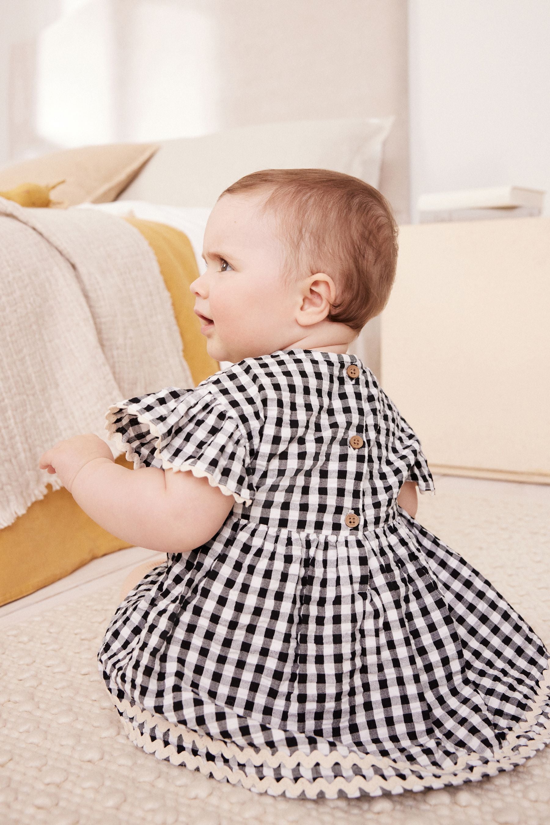 Black/White Gingham Baby Dress and Leggings Set