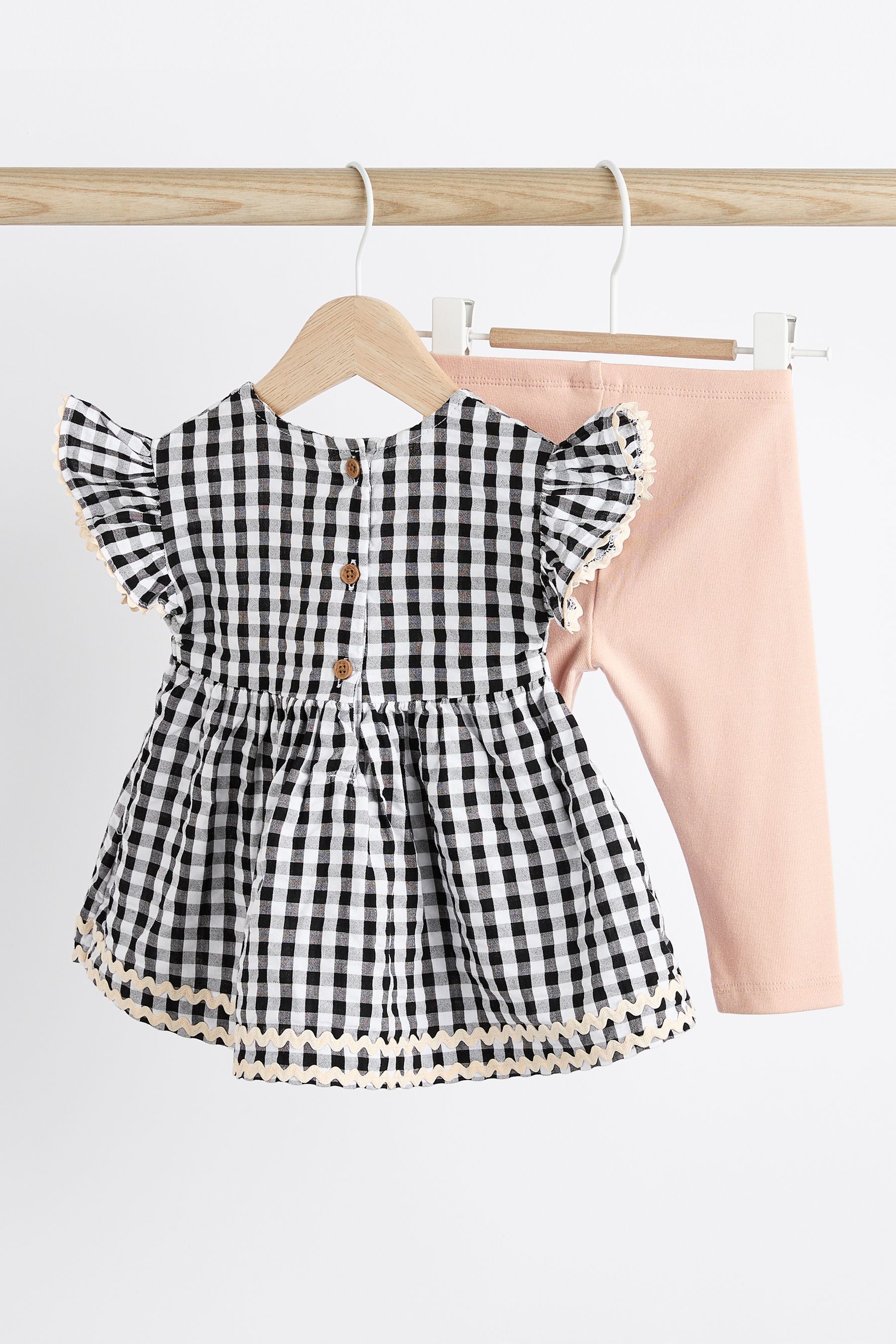 Black/White Gingham Baby Dress and Leggings Set