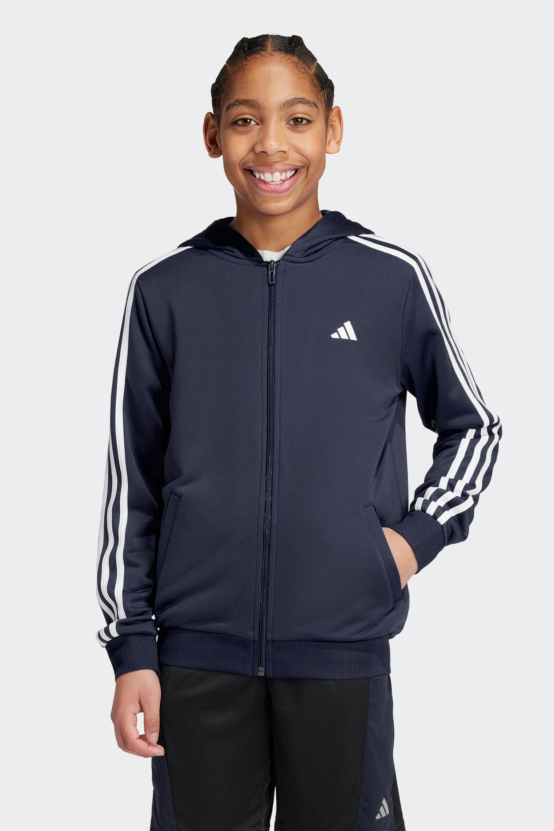 adidas Navy Train Essentials AEROREADY 3-Stripes Regular-Fit Full-Zip Jacket