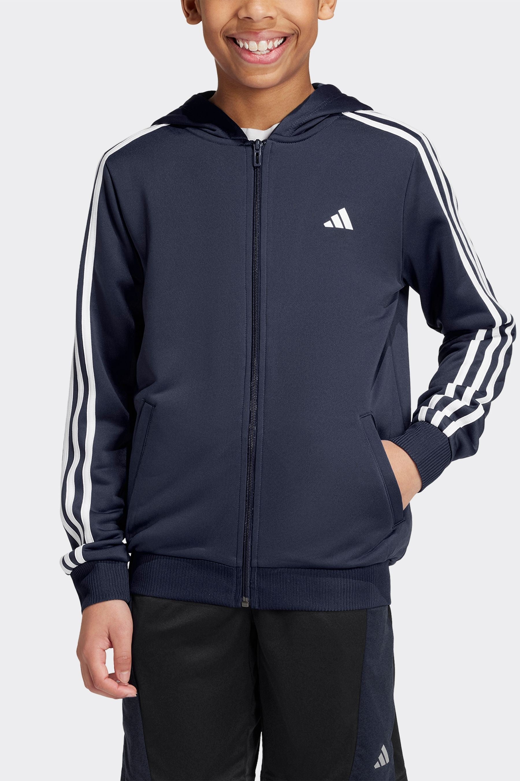 adidas Navy Train Essentials AEROREADY 3-Stripes Regular-Fit Full-Zip Jacket