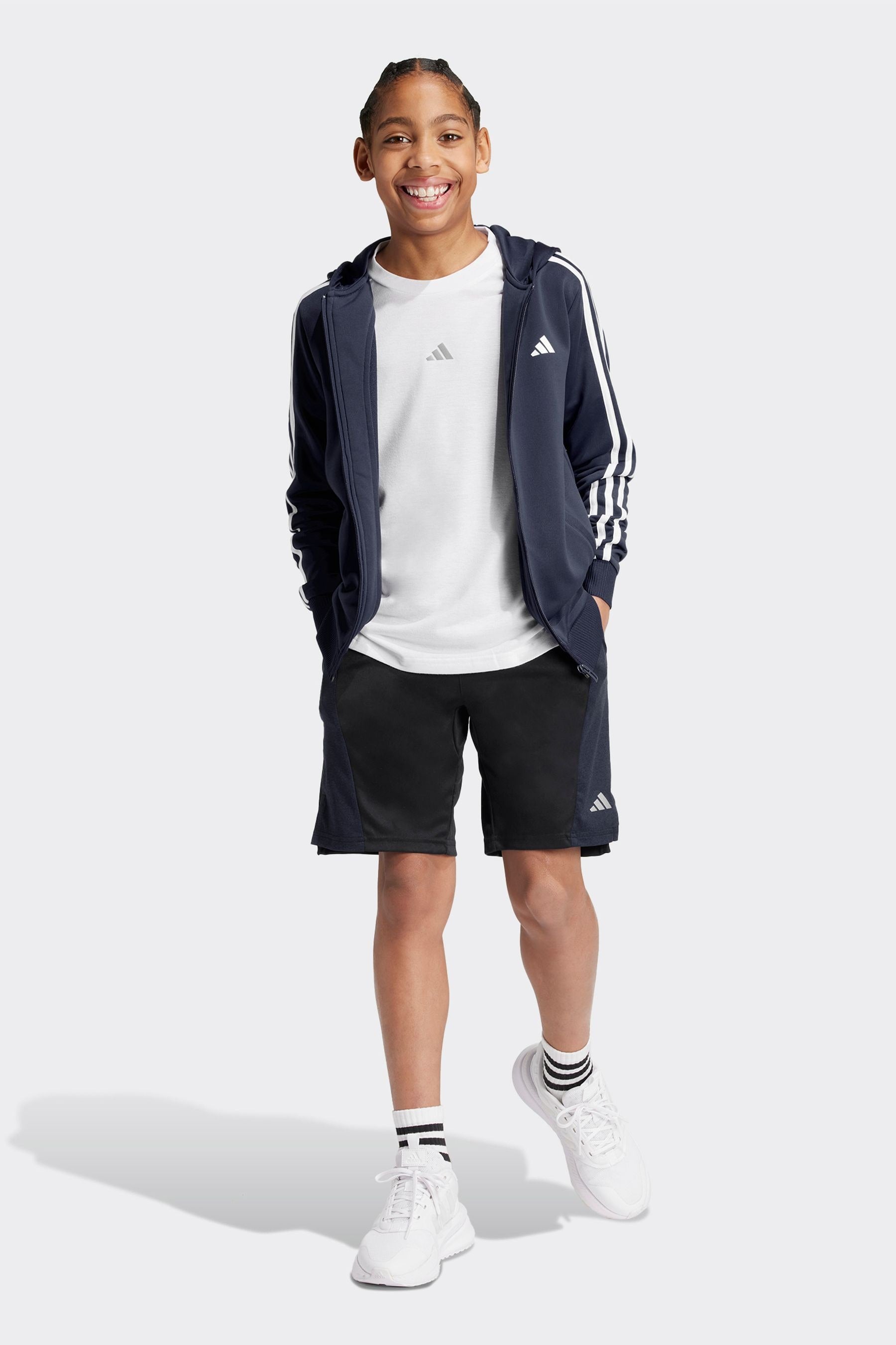 adidas Navy Train Essentials AEROREADY 3-Stripes Regular-Fit Full-Zip Jacket