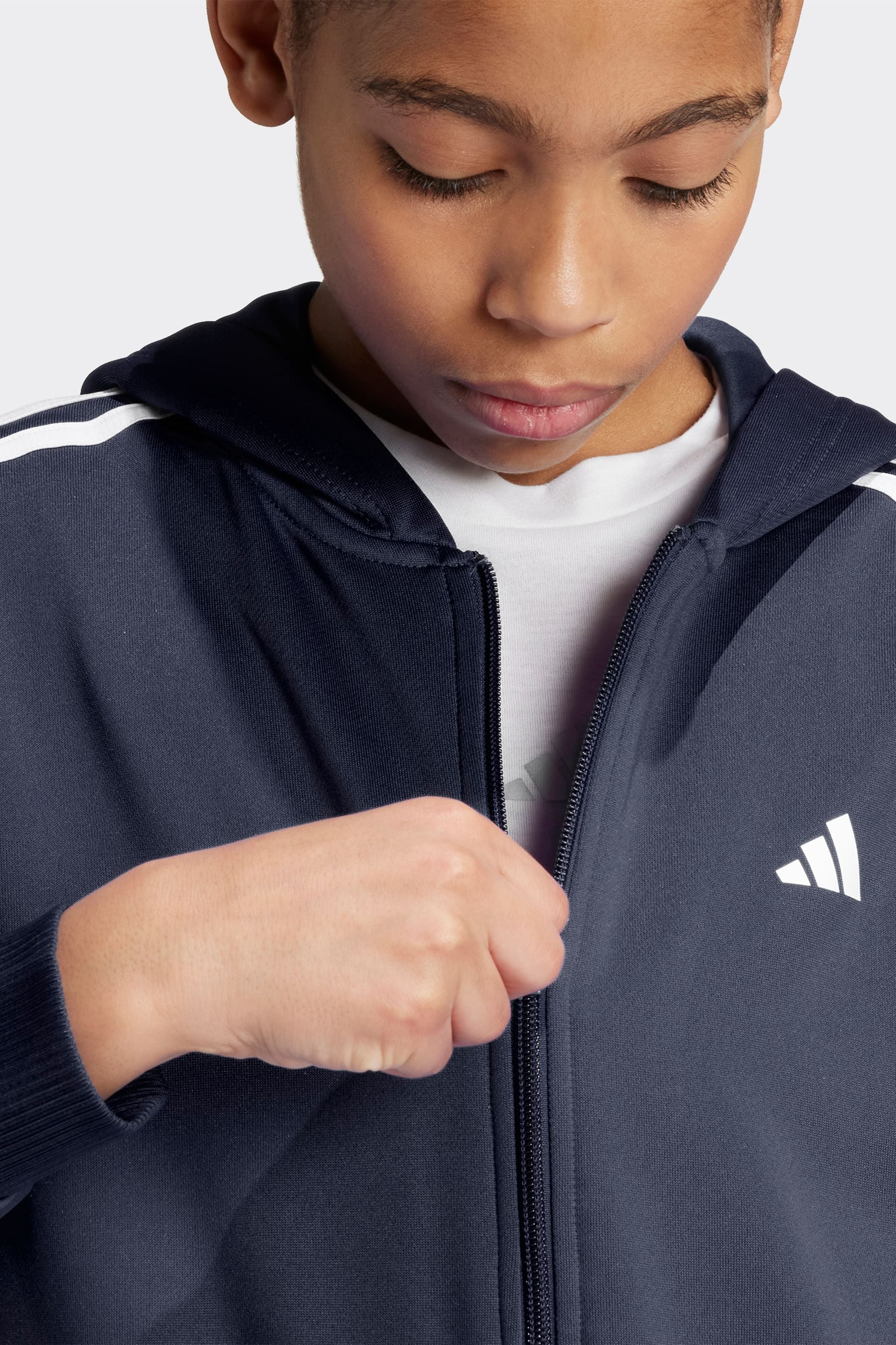 adidas Navy Train Essentials AEROREADY 3-Stripes Regular-Fit Full-Zip Jacket