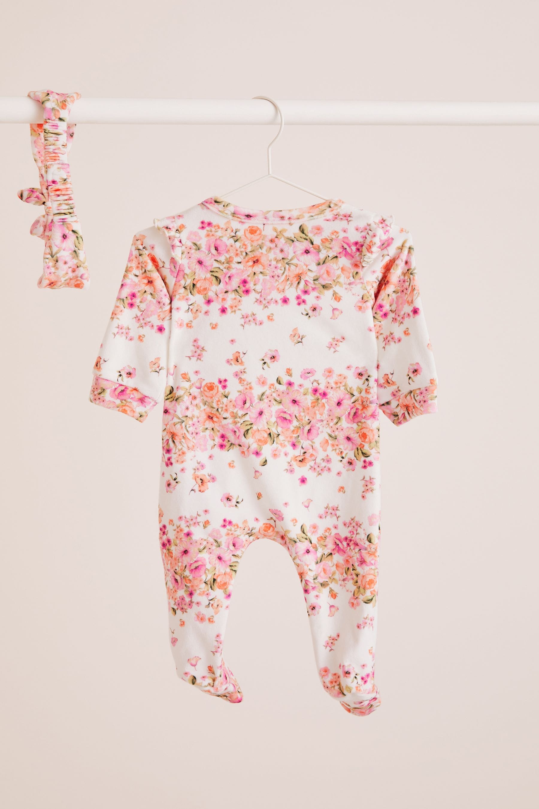 White Velour Sleepsuit With Matching Headband