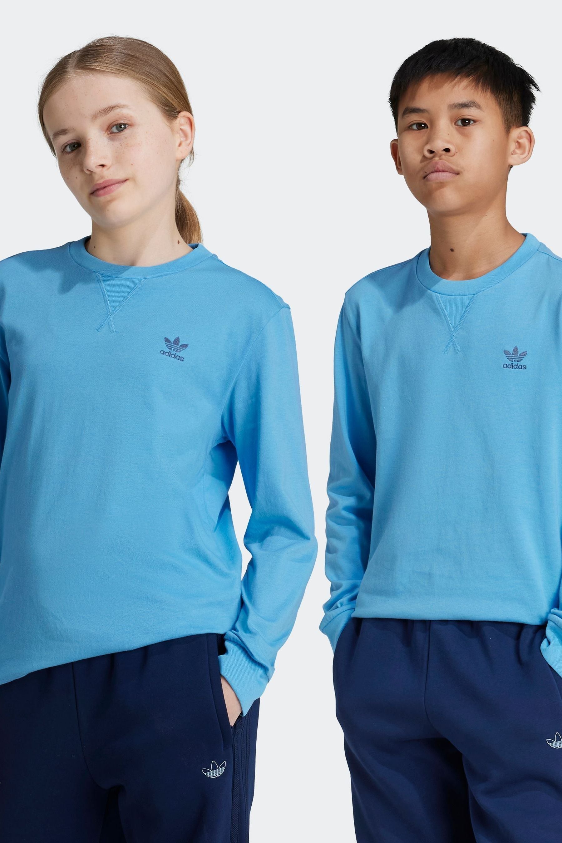 adidas Blue 100% Cotton Long Sleeve T-Shirt