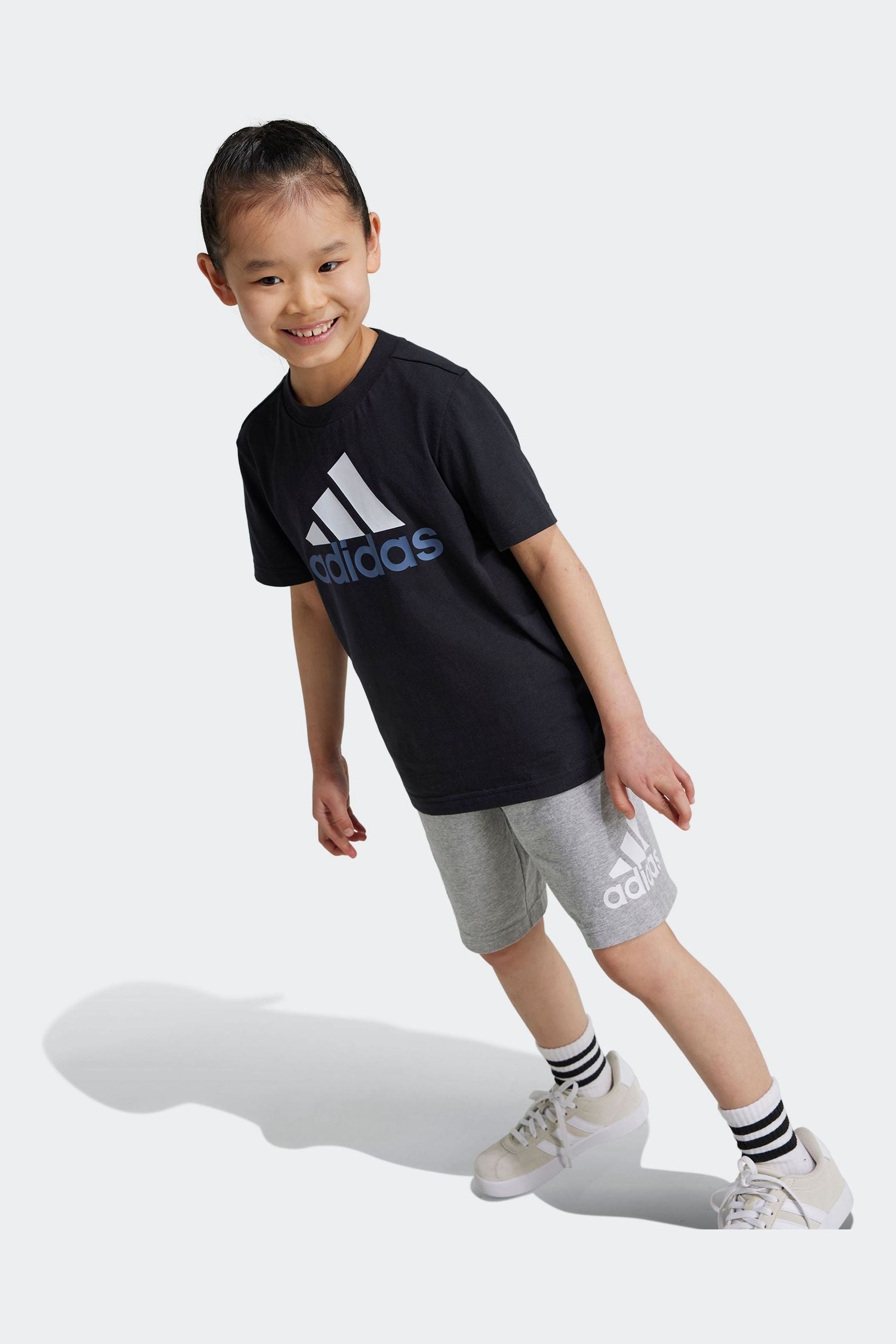 adidas Black Kids Essentials Logo 100% Cotton T-Shirt and Shorts Set