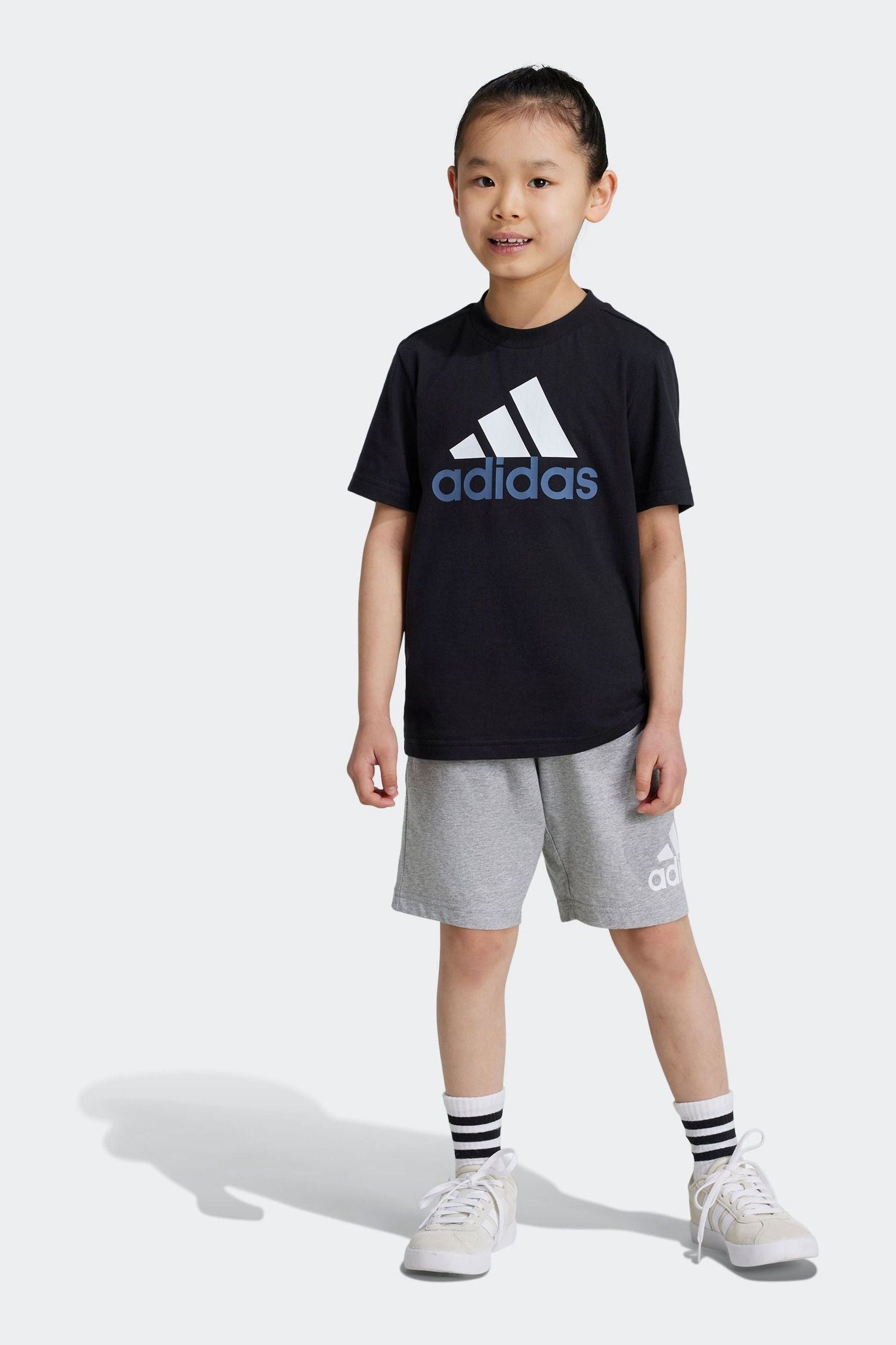 adidas Black Kids Essentials Logo 100% Cotton T-Shirt and Shorts Set