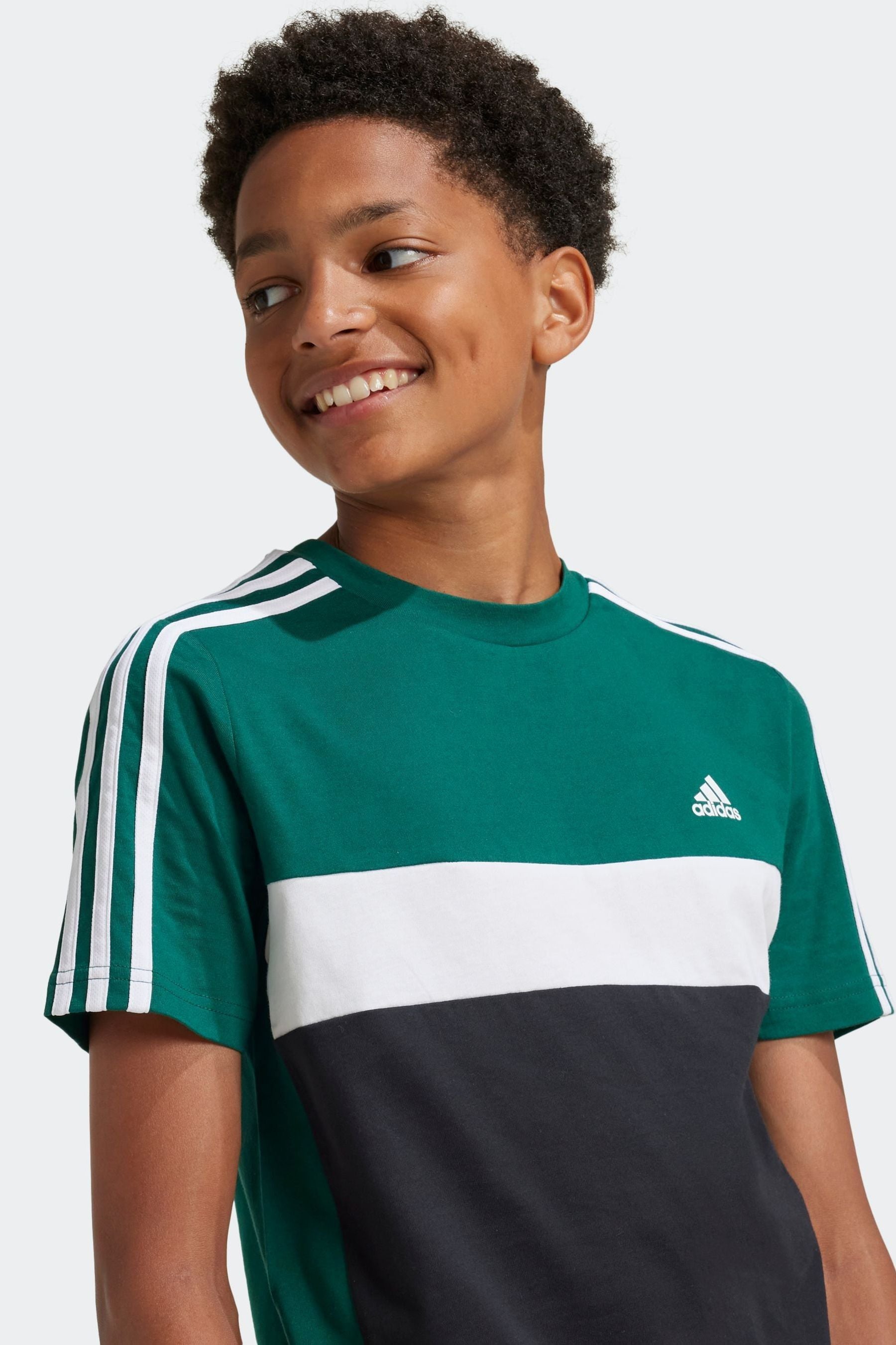 adidas Light Green Kids Sportswear Tiberio 3-Stripes Colourblock 100% Cotton T-Shirt