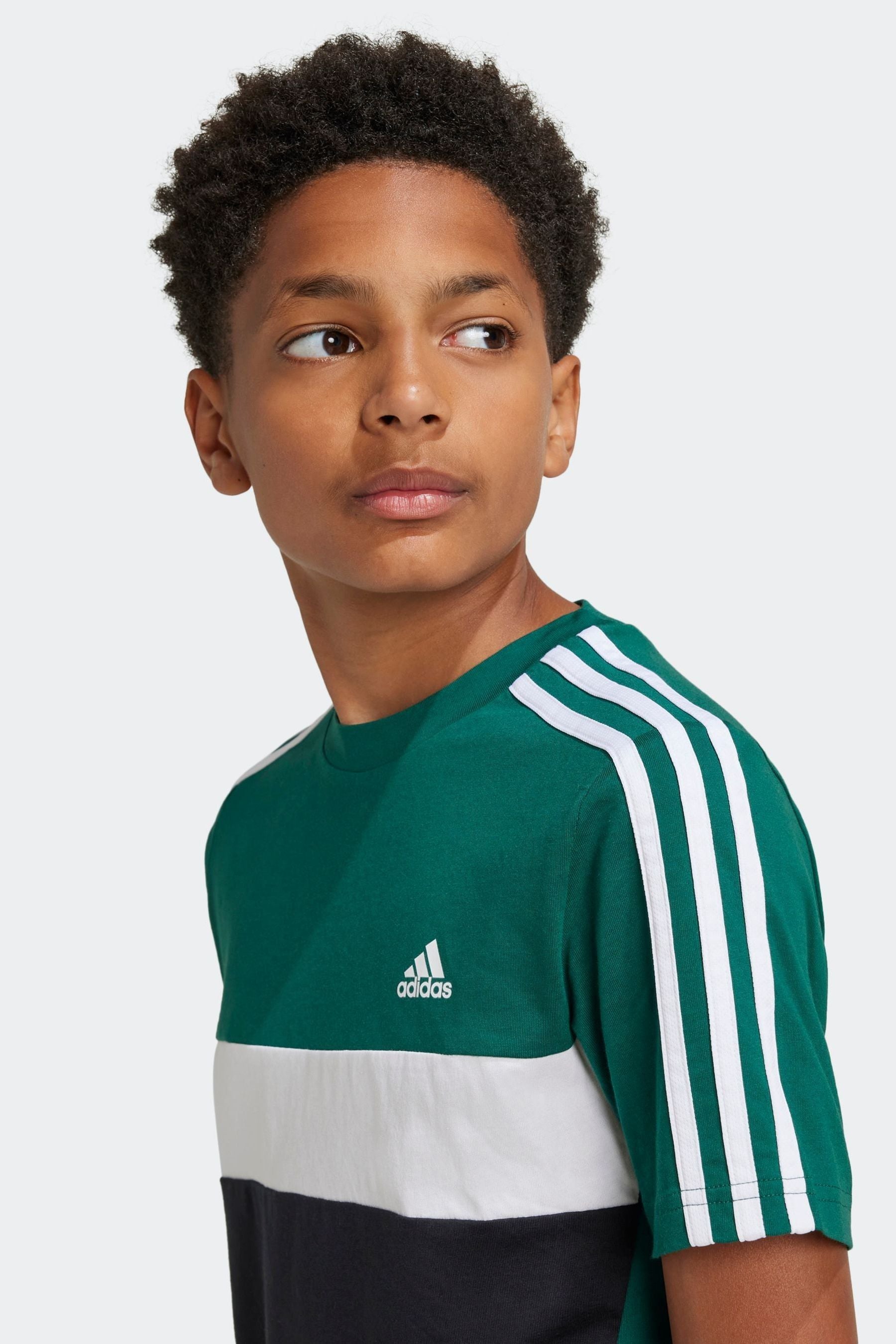 adidas Light Green Kids Sportswear Tiberio 3-Stripes Colourblock 100% Cotton T-Shirt