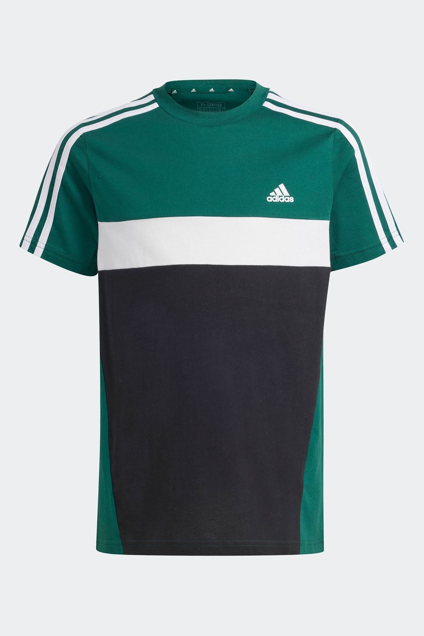 adidas Light Green Kids Sportswear Tiberio 3-Stripes Colourblock 100% Cotton T-Shirt