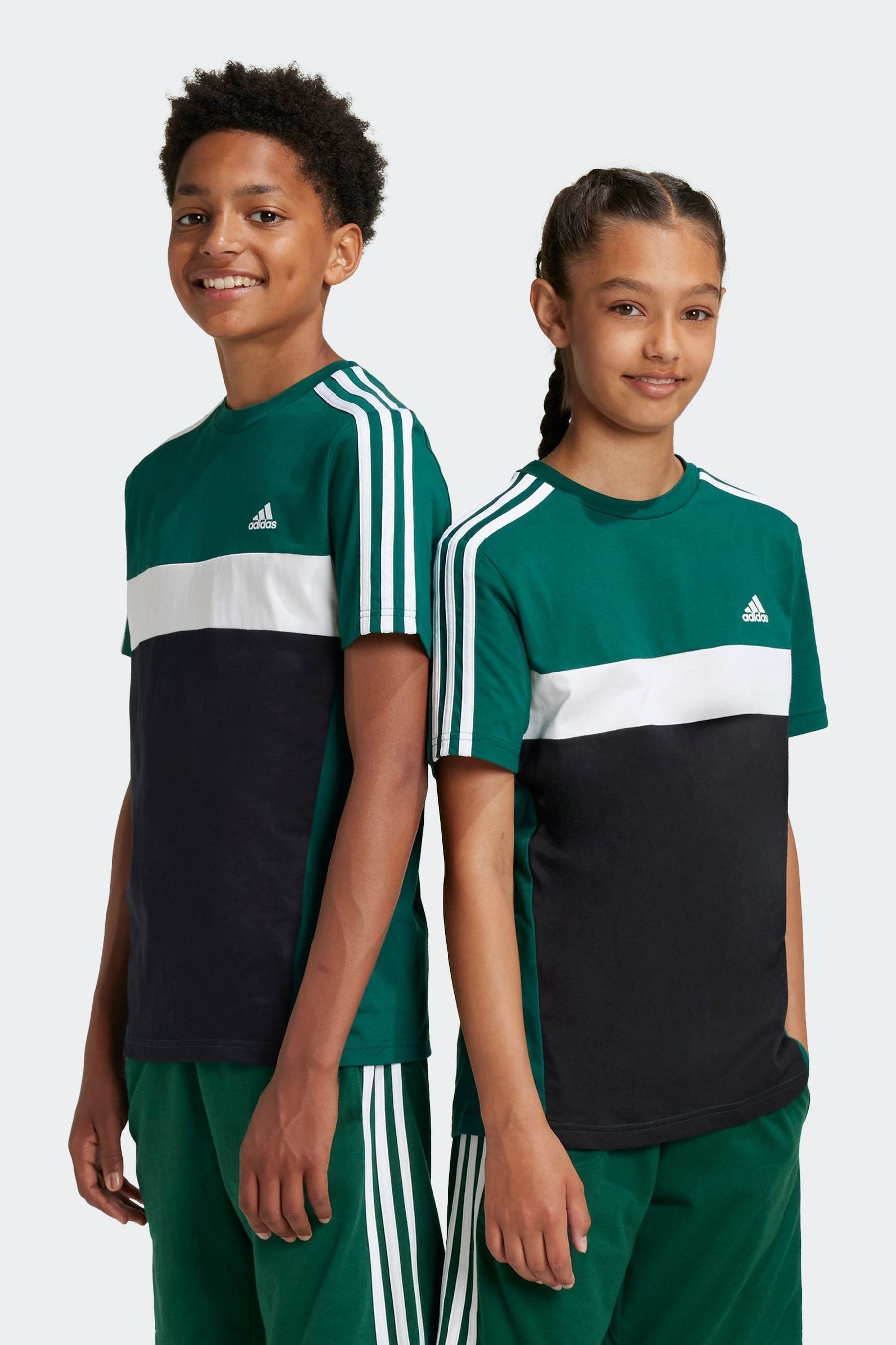 adidas Light Green Kids Sportswear Tiberio 3-Stripes Colourblock 100% Cotton T-Shirt