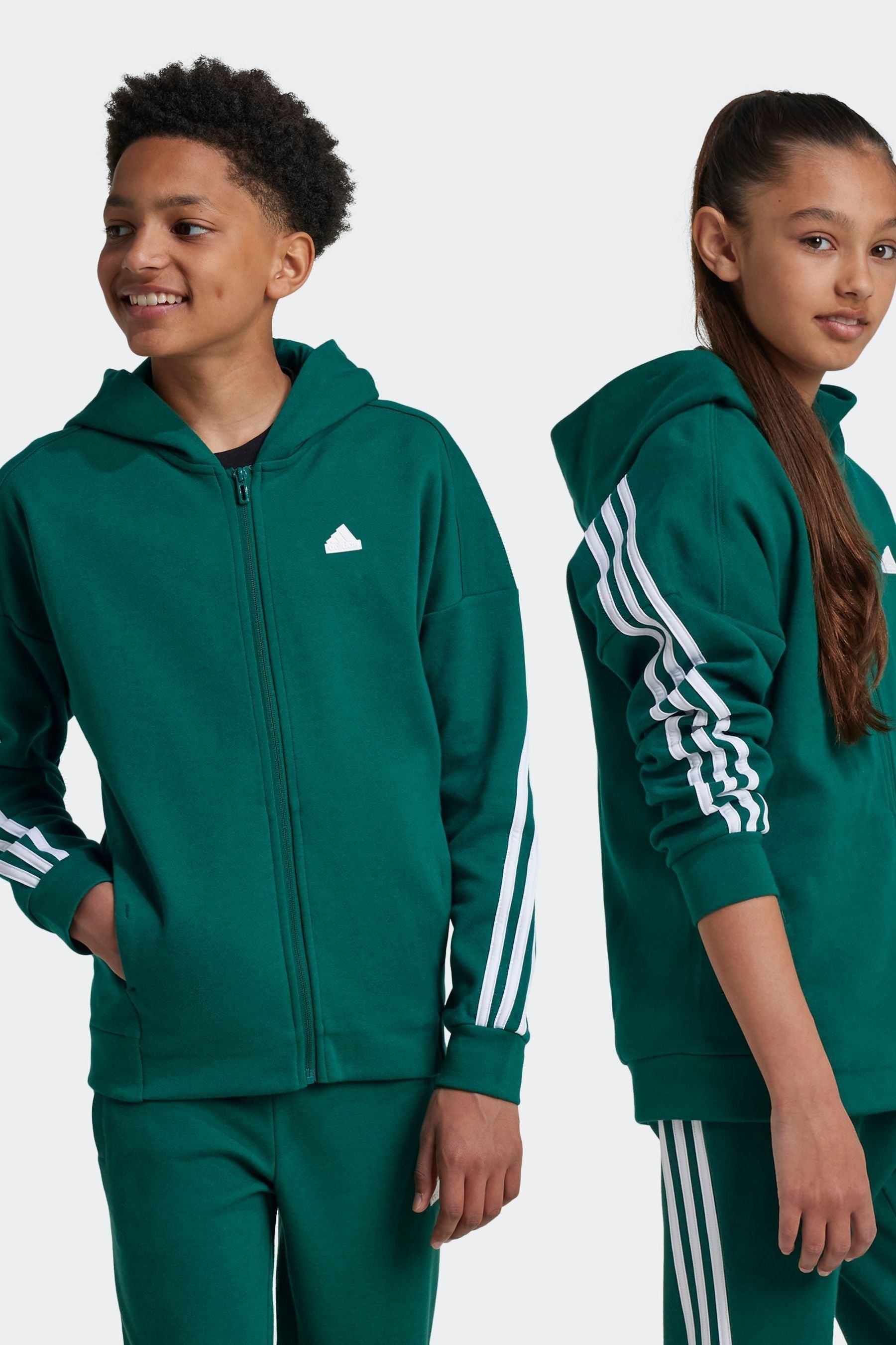 adidas Green White Sportswear Junior Future Icons 3-Stripes Full-Zip Hooded Track Top