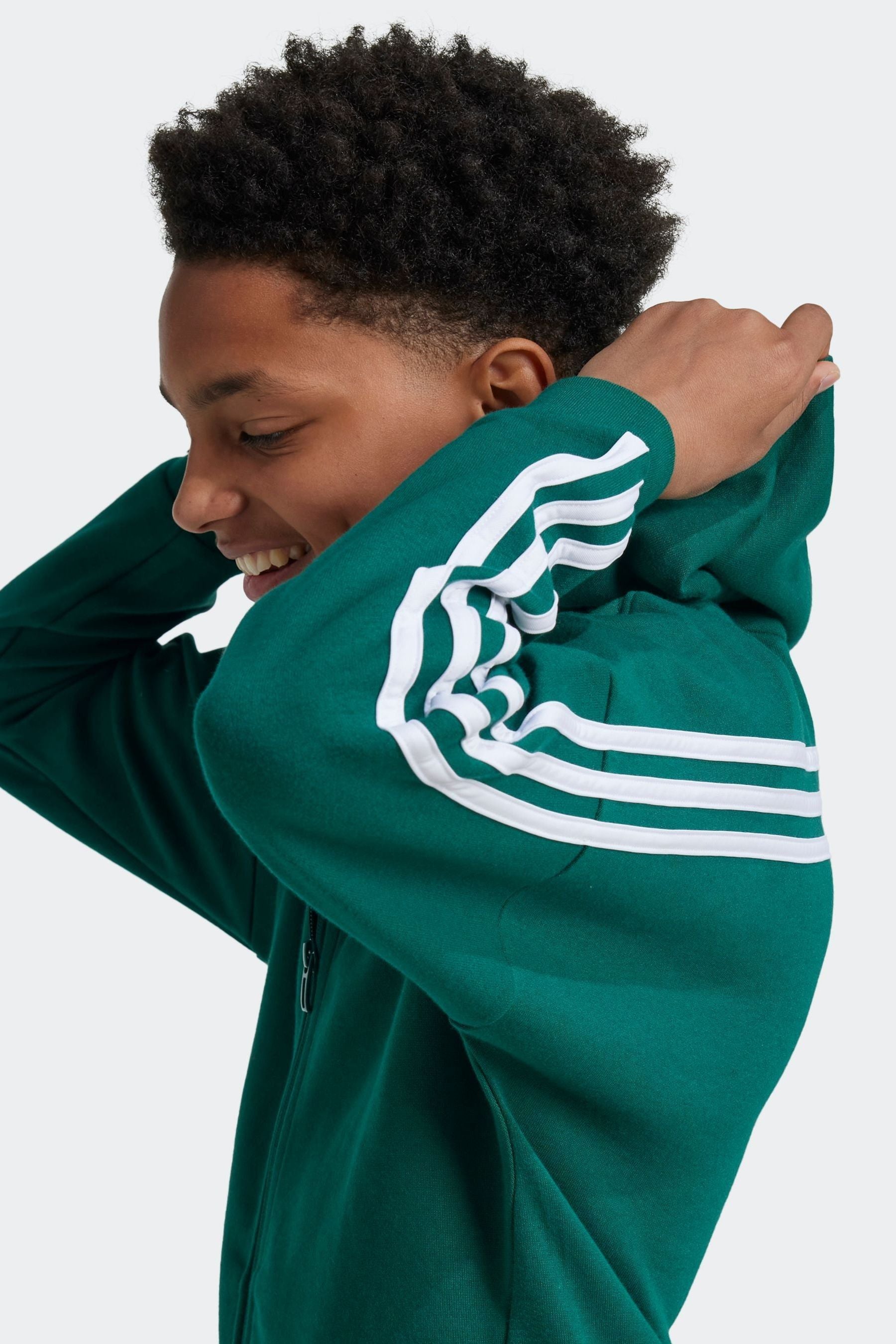 adidas Green White Sportswear Junior Future Icons 3-Stripes Full-Zip Hooded Track Top