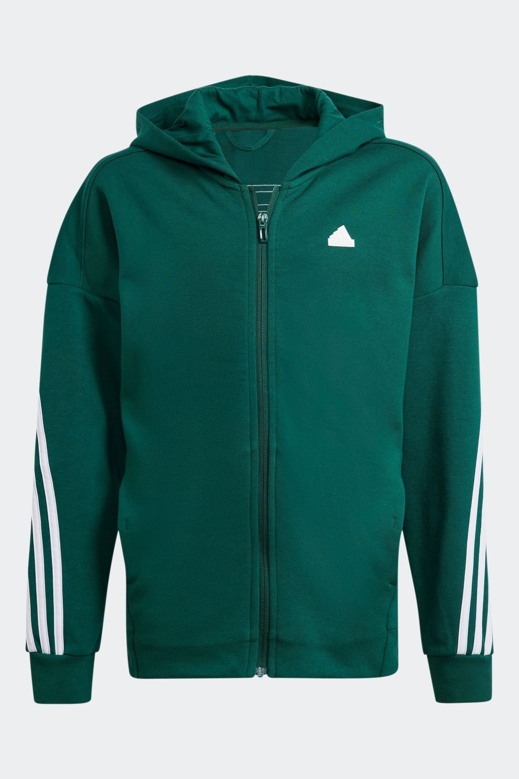 adidas Green White Sportswear Junior Future Icons 3-Stripes Full-Zip Hooded Track Top