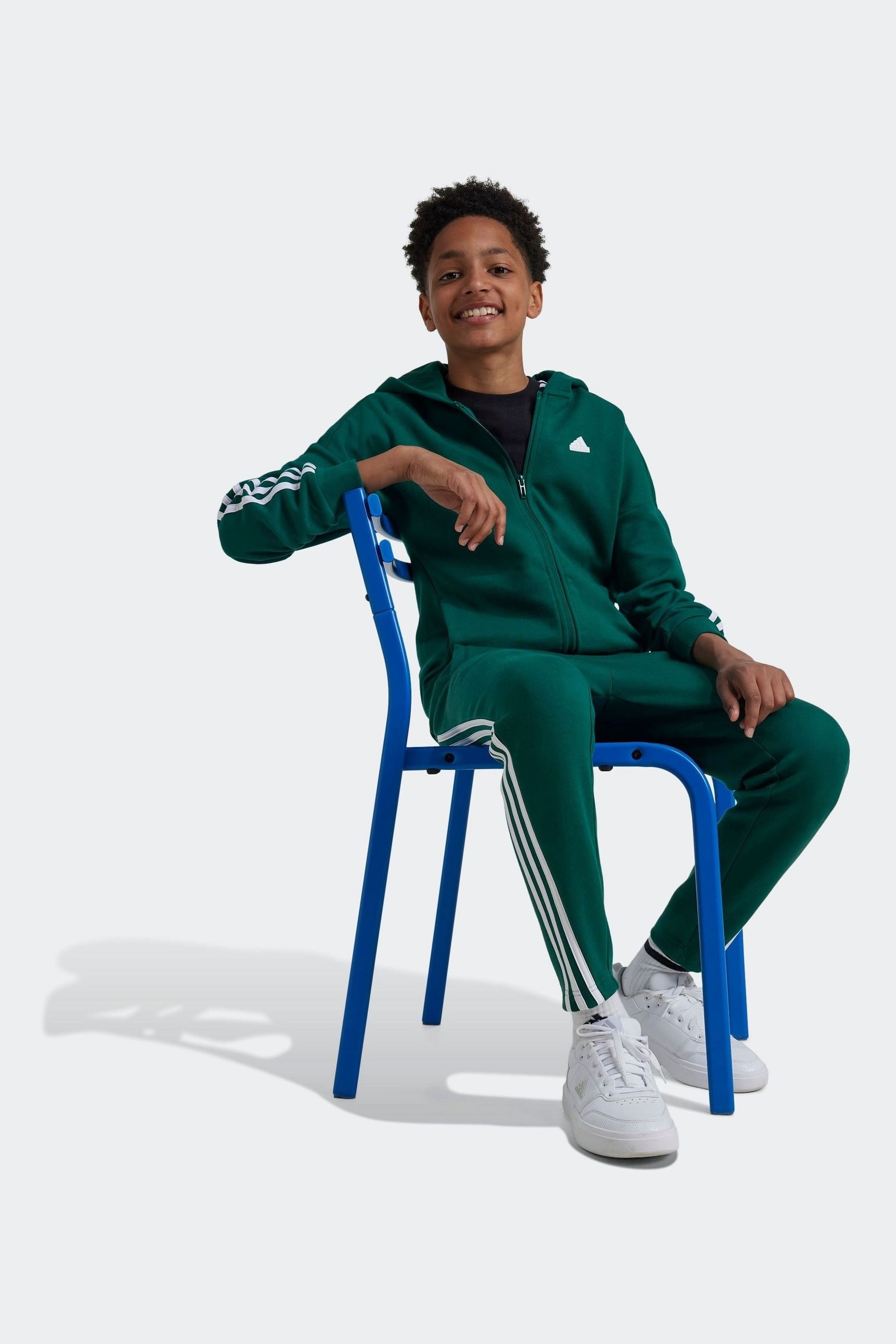 adidas Green White Sportswear Junior Future Icons 3-Stripes Full-Zip Hooded Track Top