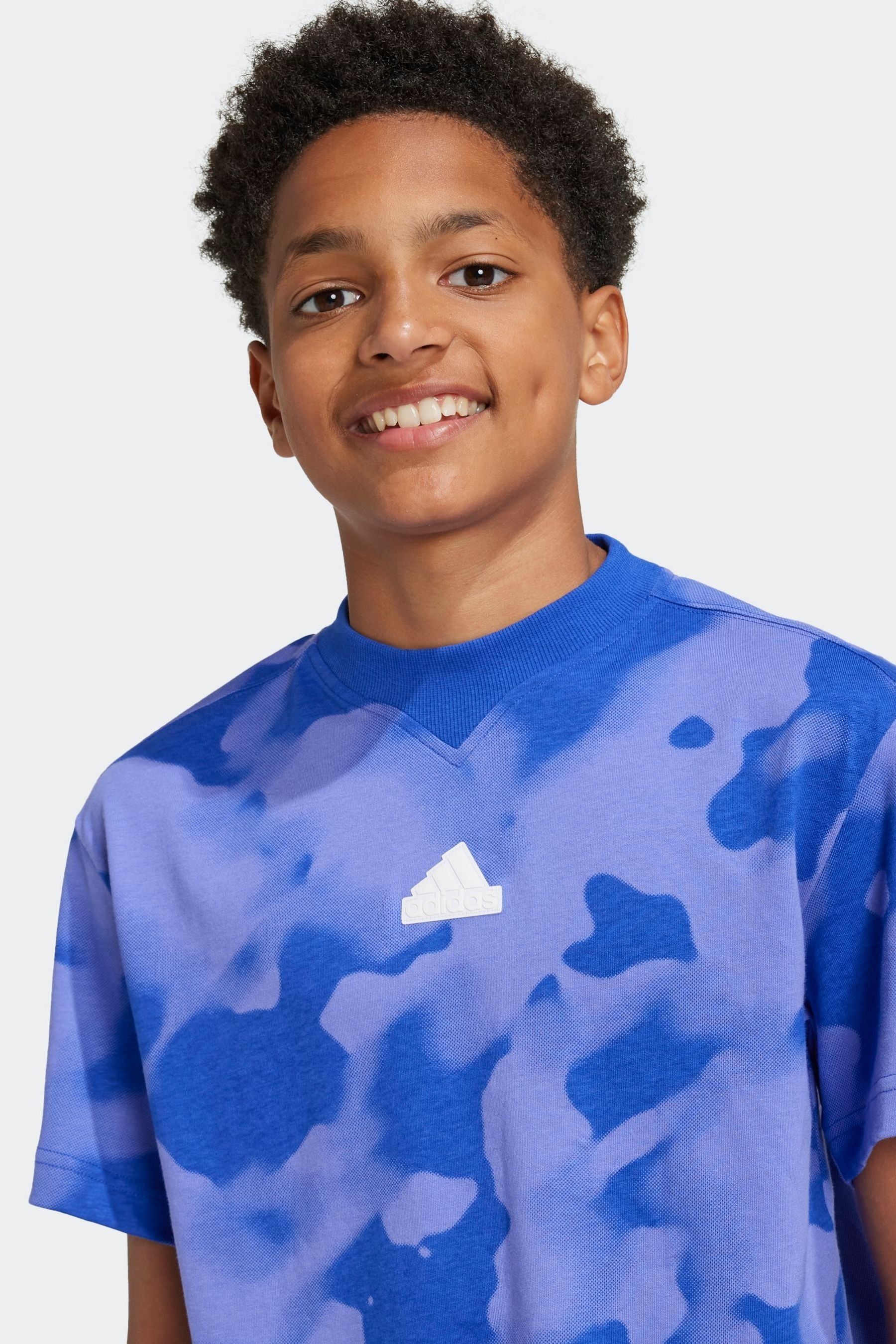 adidas Blue 100% Cotton Future Icons Camo Printed T-Shirt