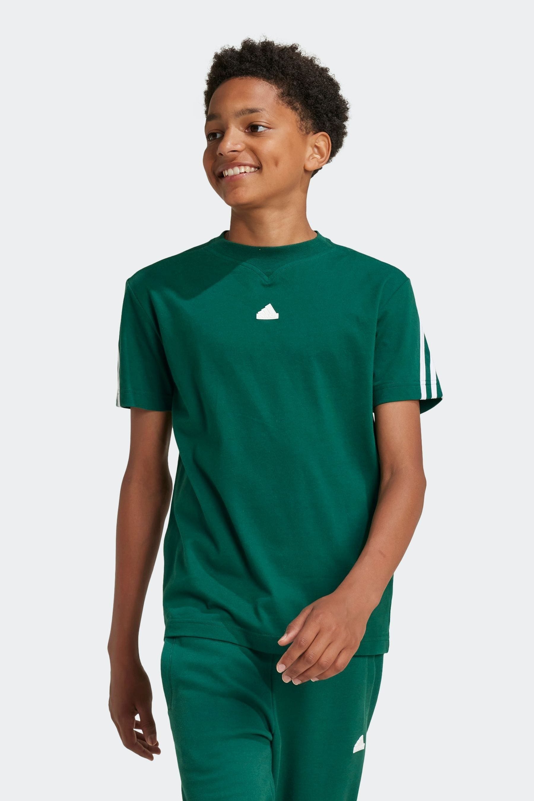 adidas Dark Green 100% Cotton Future Icons 3-Stripes T-Shirt