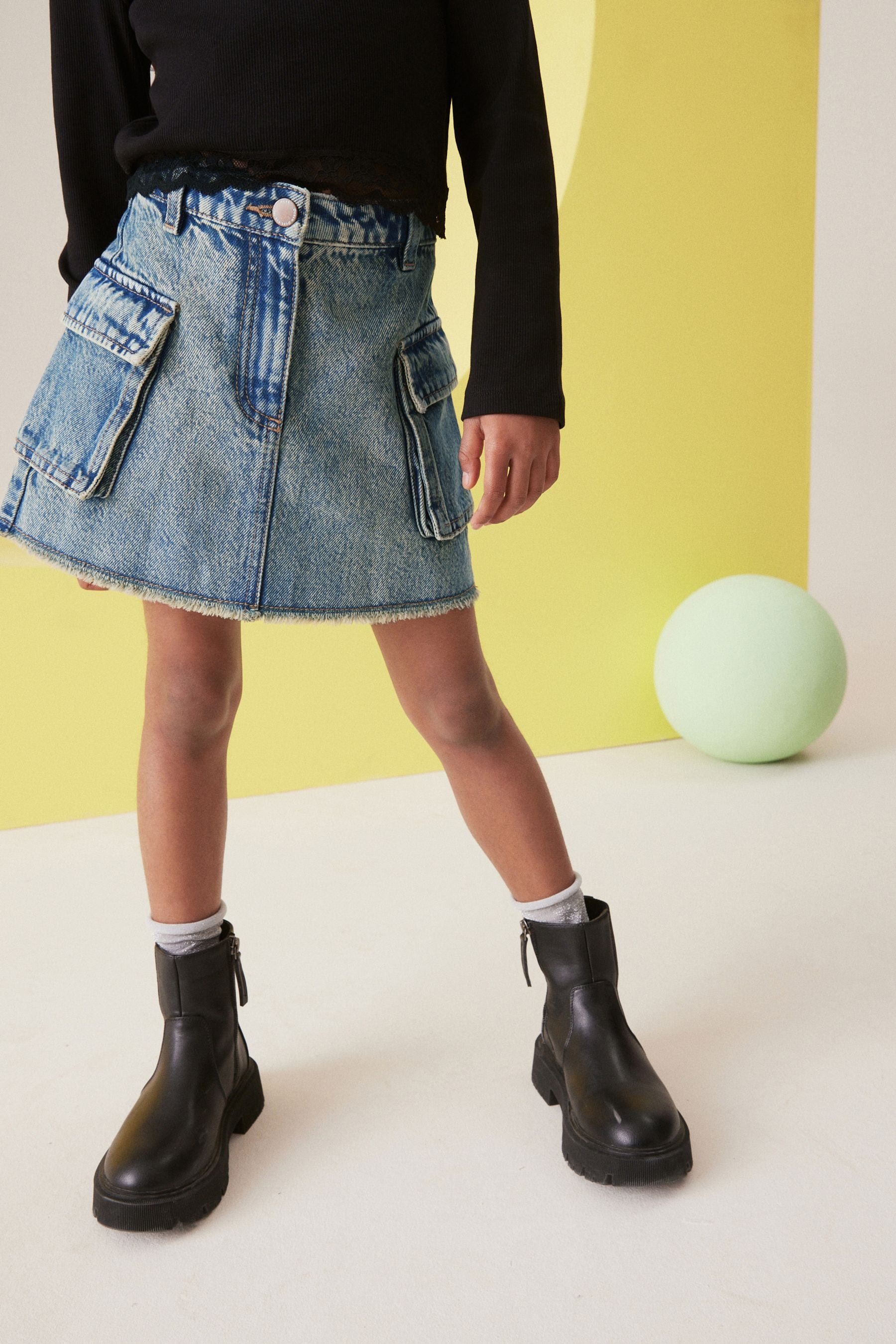 Denim Tint Cargo Skirt (3-16yrs)