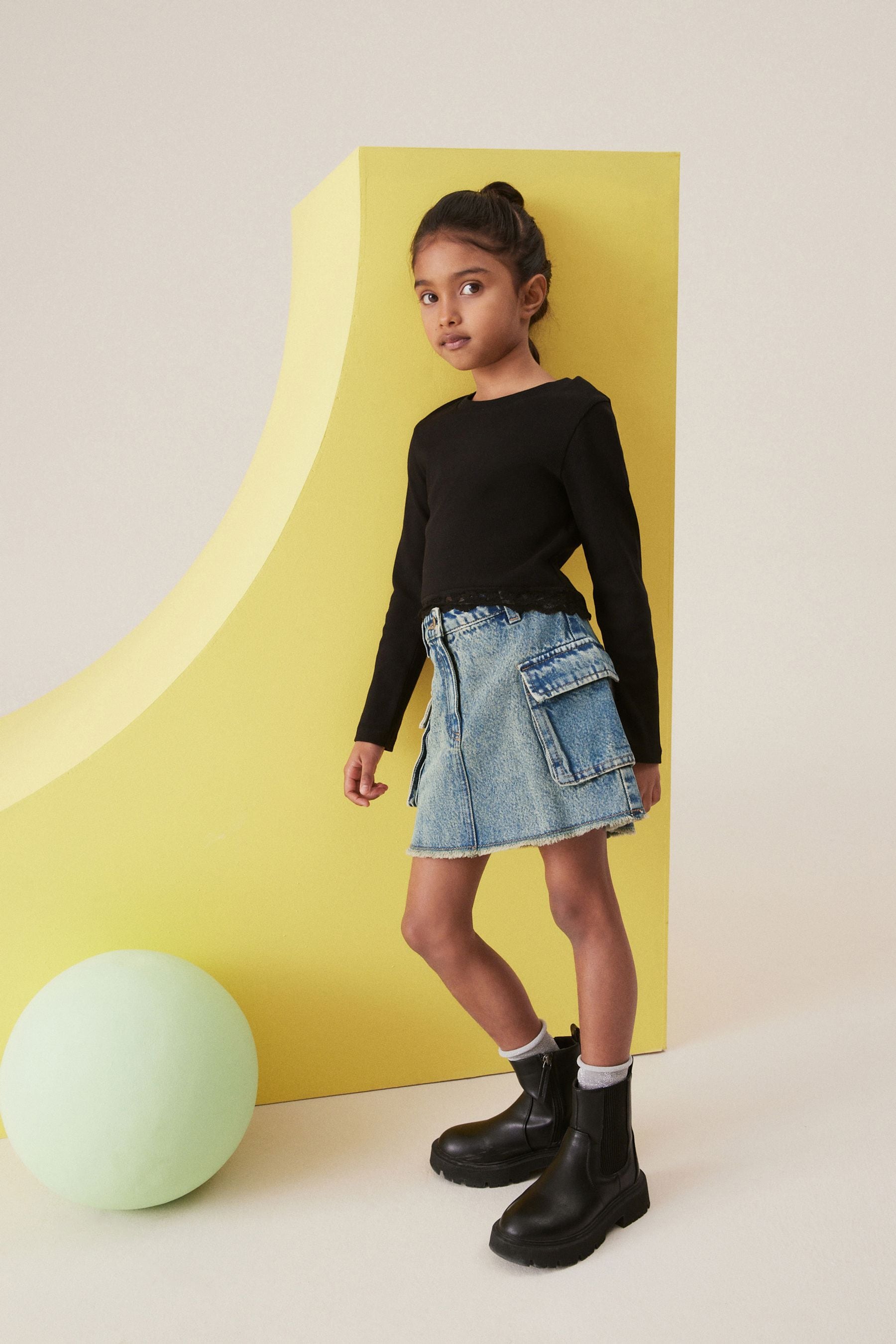 Denim Tint Cargo Skirt (3-16yrs)