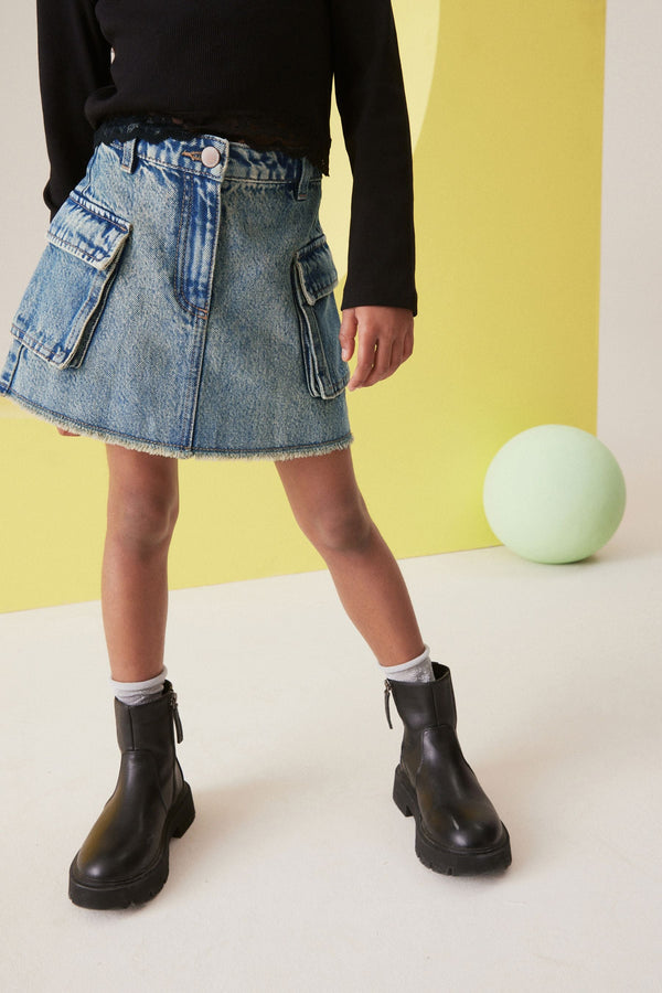 Tinted Denim 100% Cotton Cargo Skirt (3-16yrs)