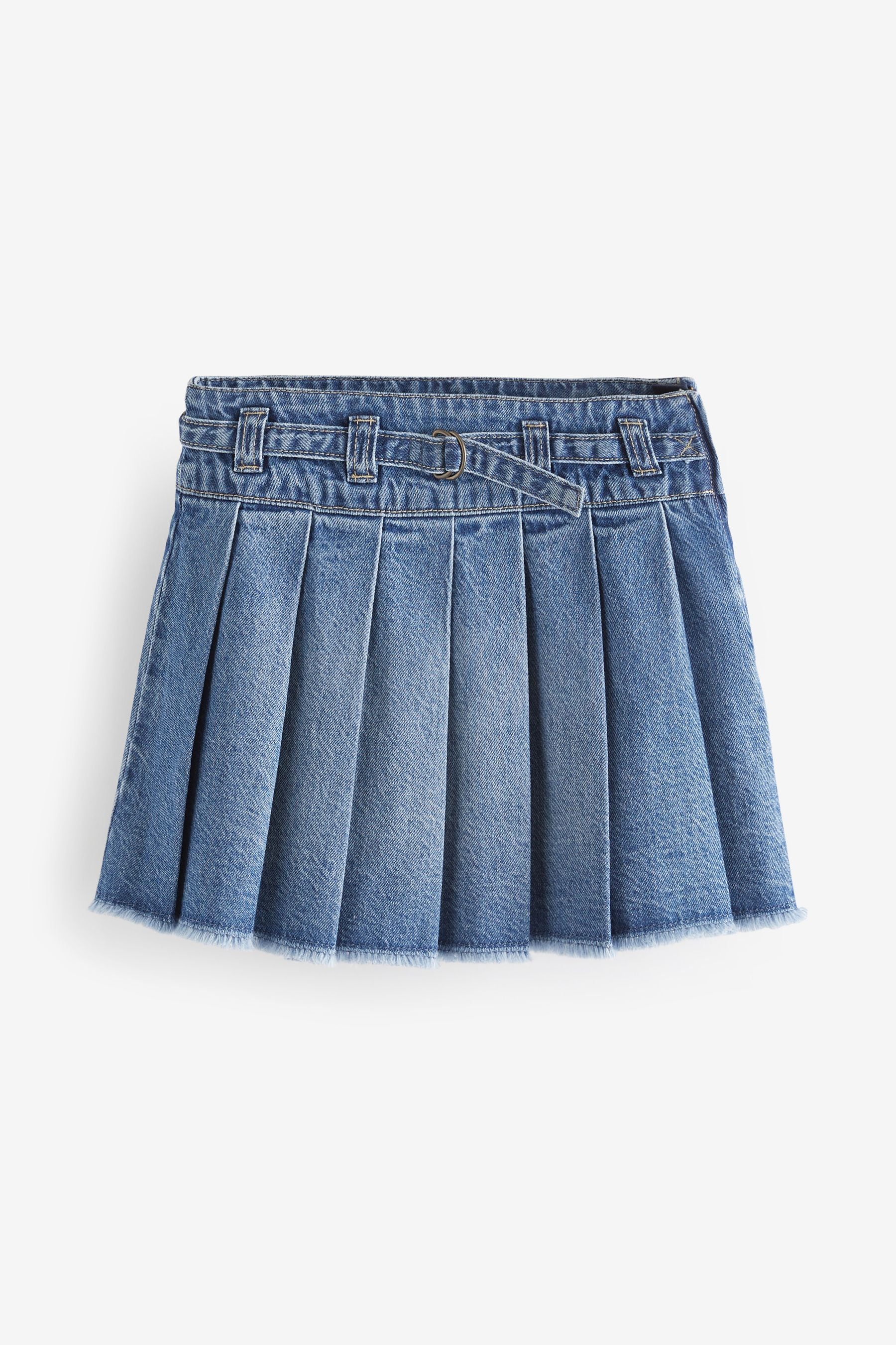 Mid Blue Denim Pleated 100% Cotton Skirt (3-16yrs)