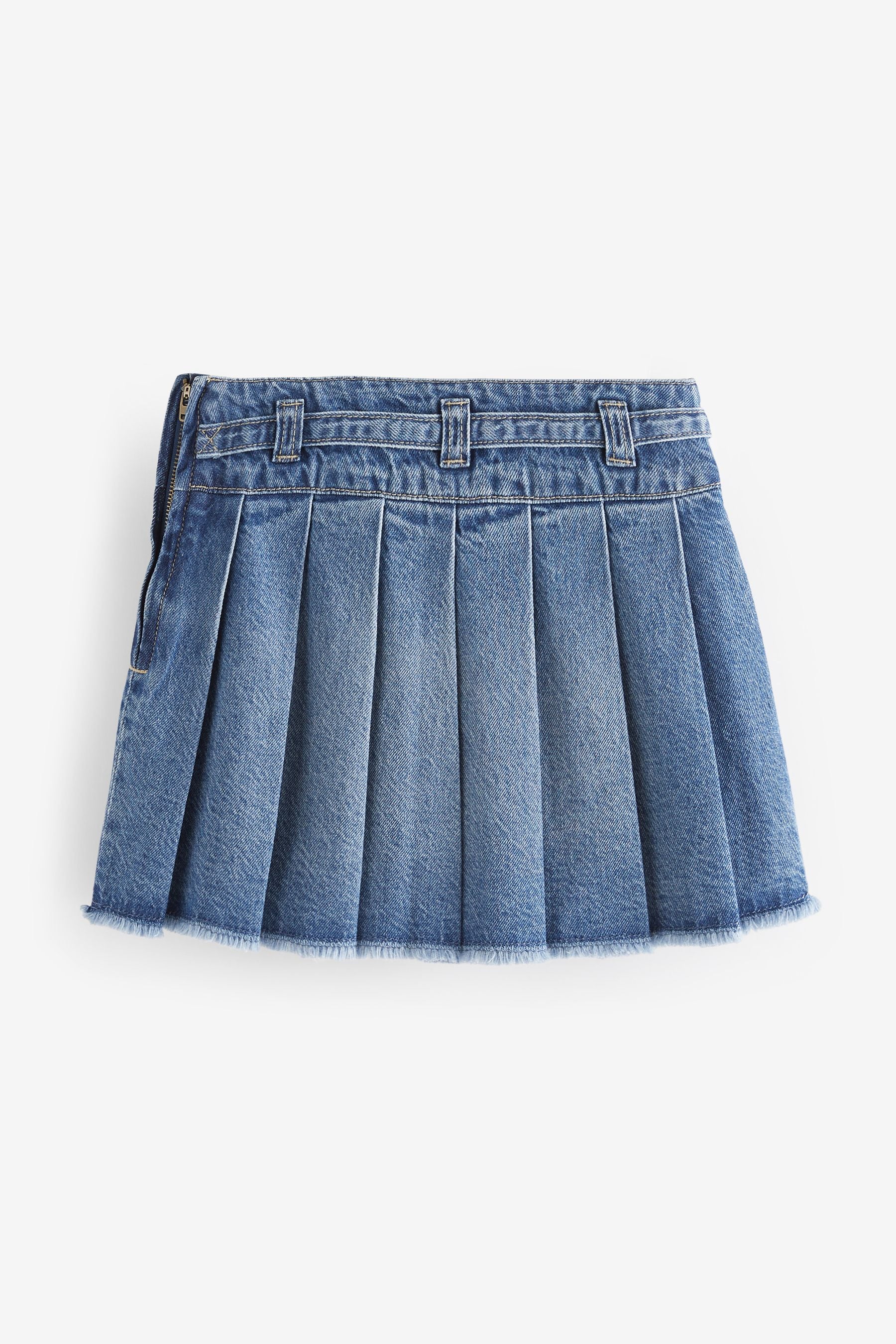 Mid Blue Denim Pleated 100% Cotton Skirt (3-16yrs)