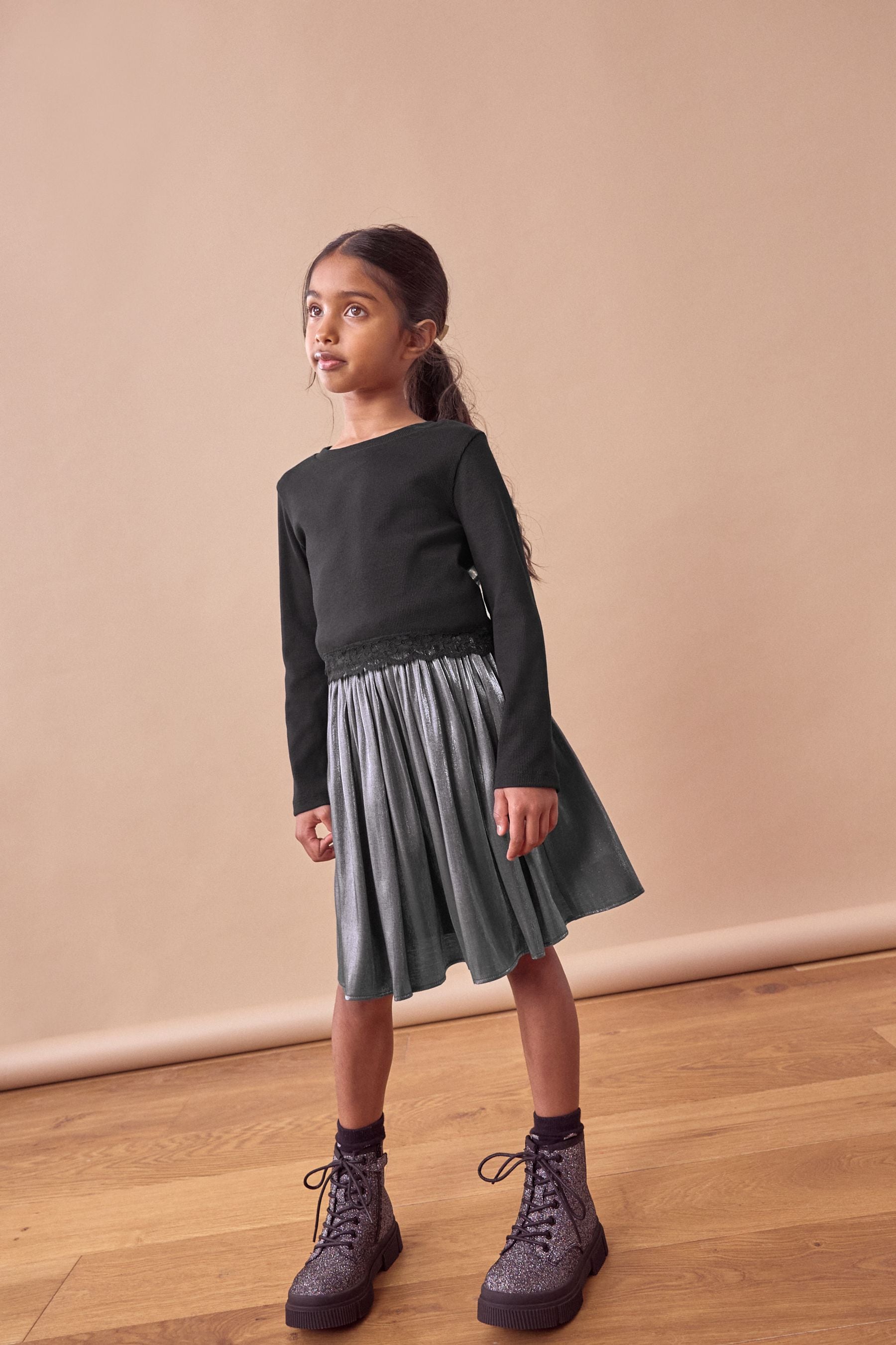 Grey Metallic Skirt (3-16yrs)