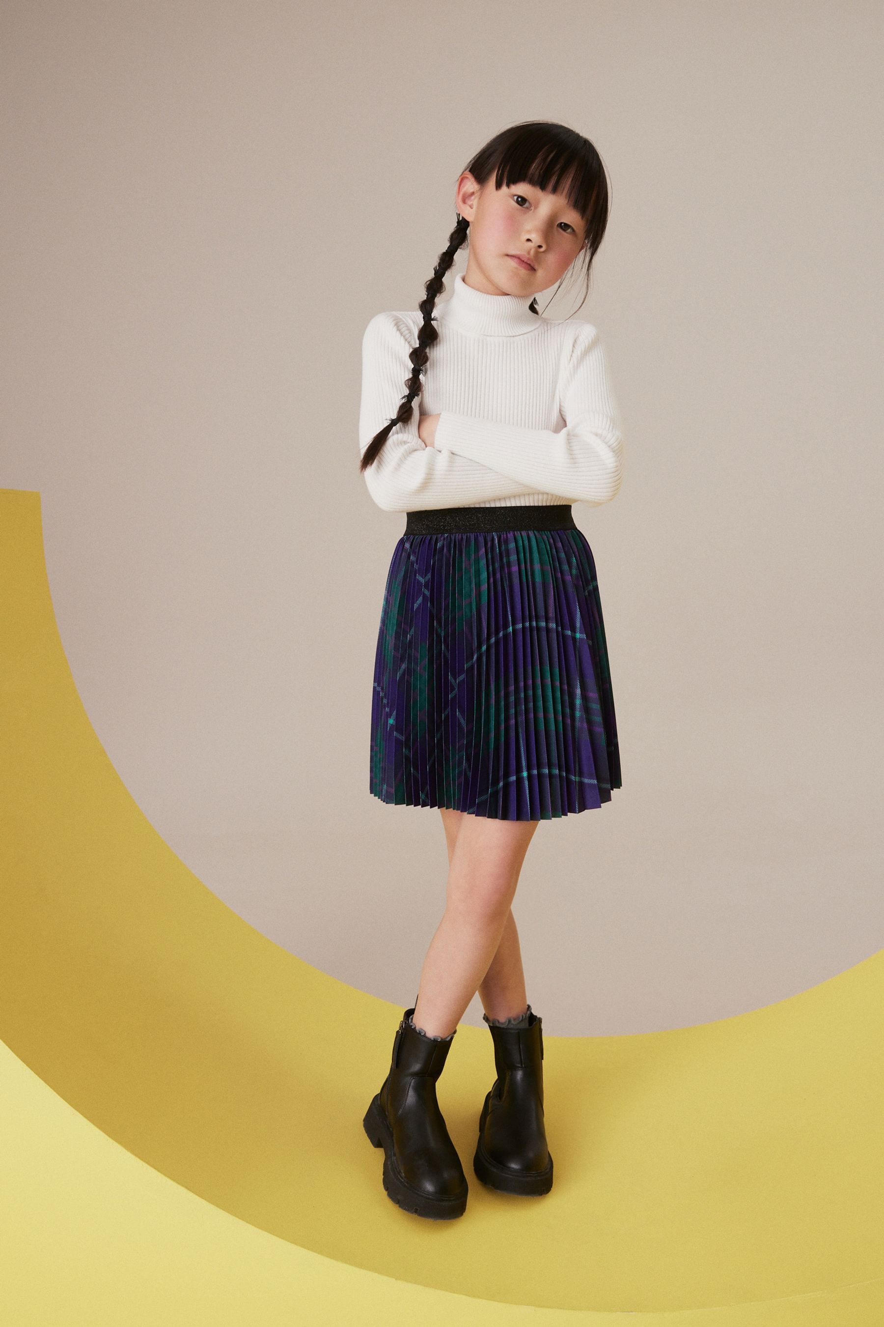 Purple Pleated Check Skirt (3-16yrs)