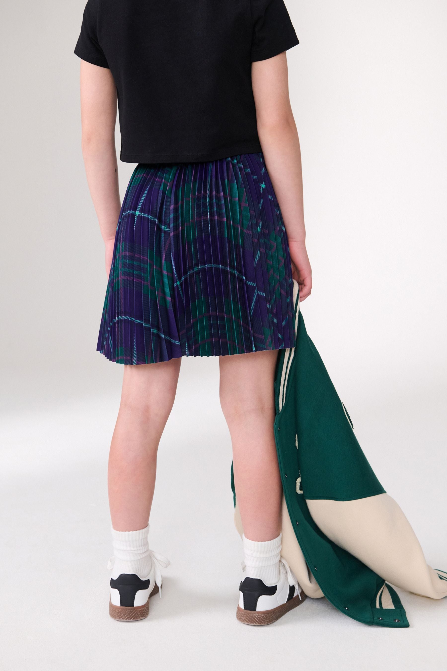 Purple Pleated Check Skirt (3-16yrs)