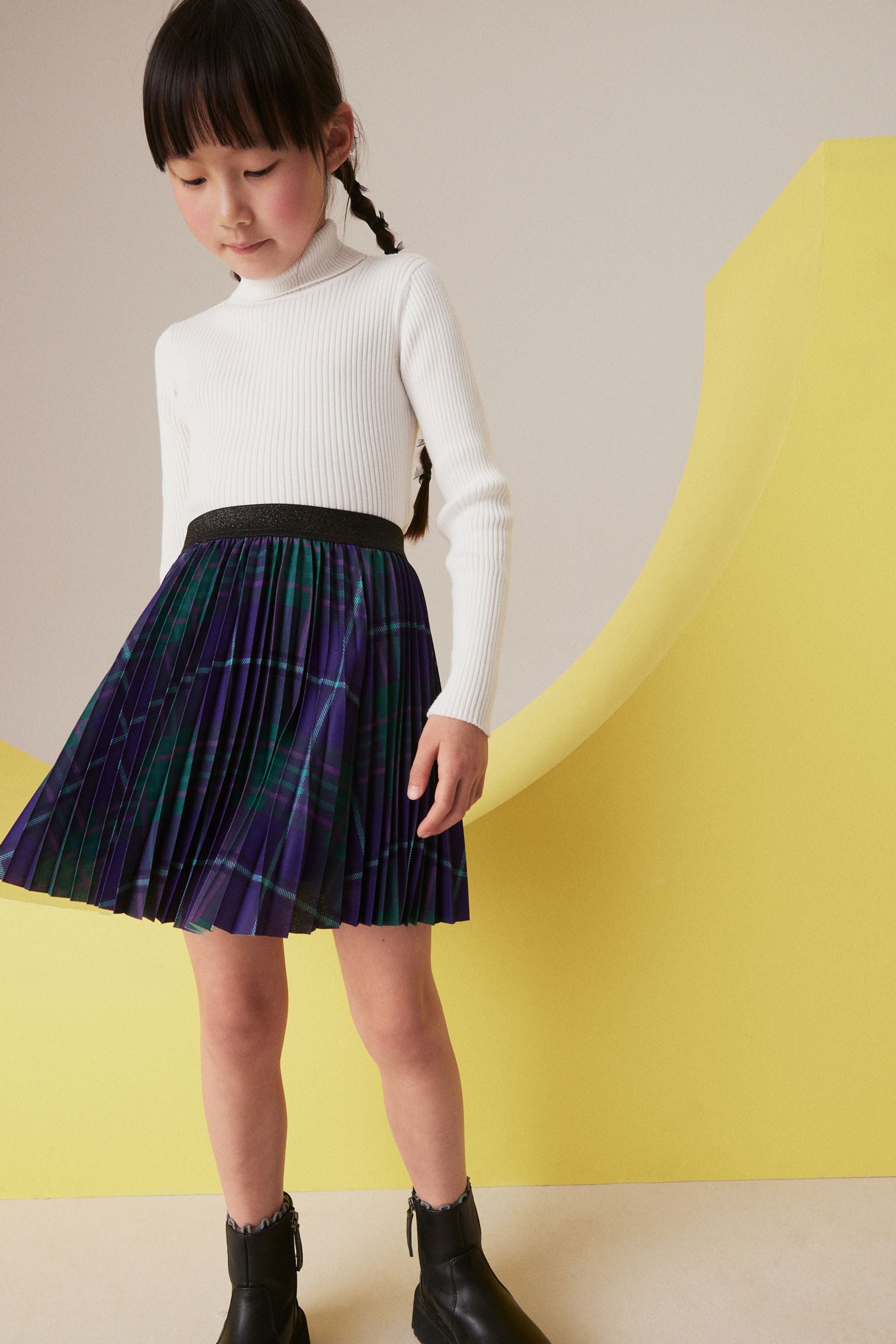 Purple Pleated Check Skirt (3-16yrs)