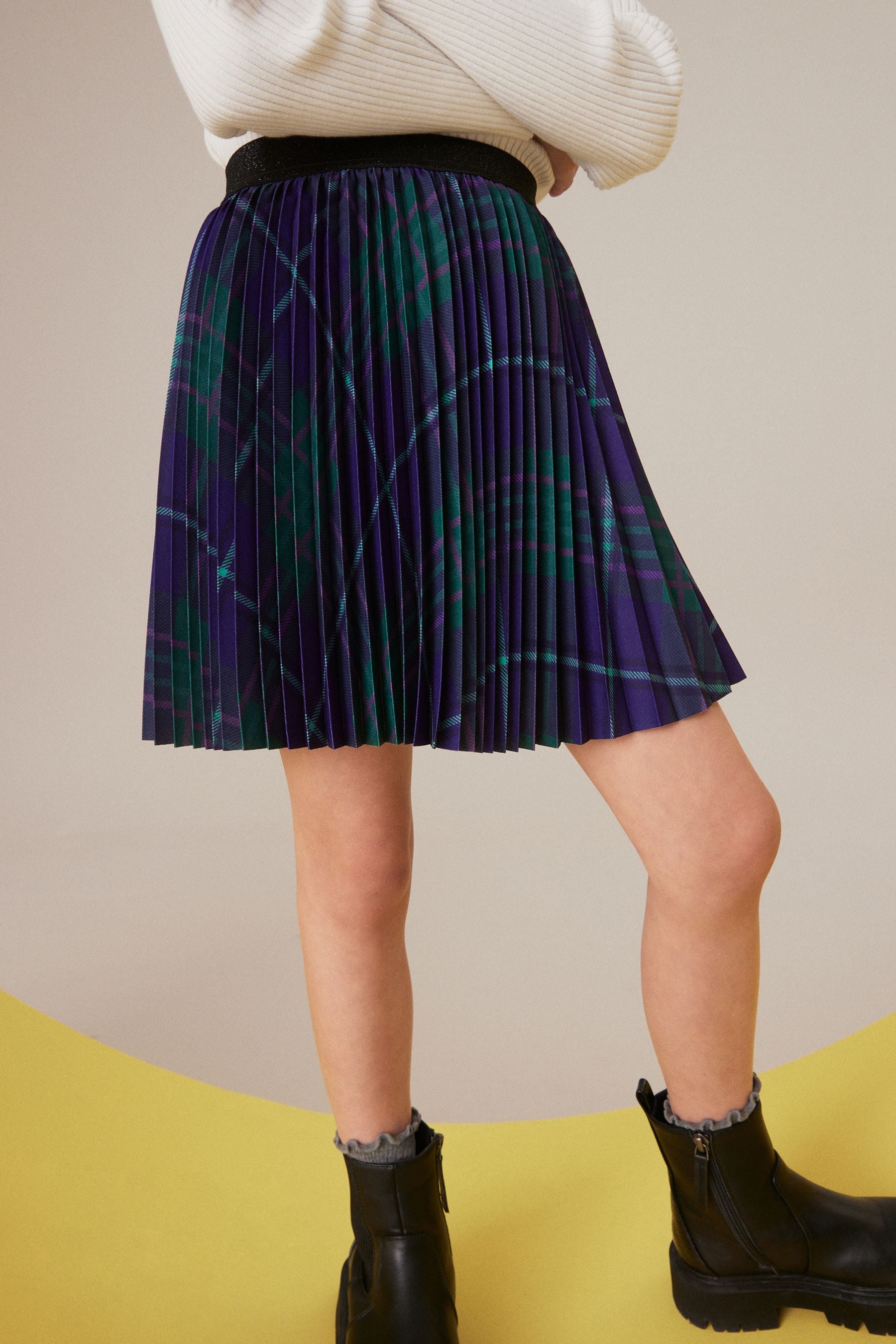 Purple Pleated Check Skirt (3-16yrs)