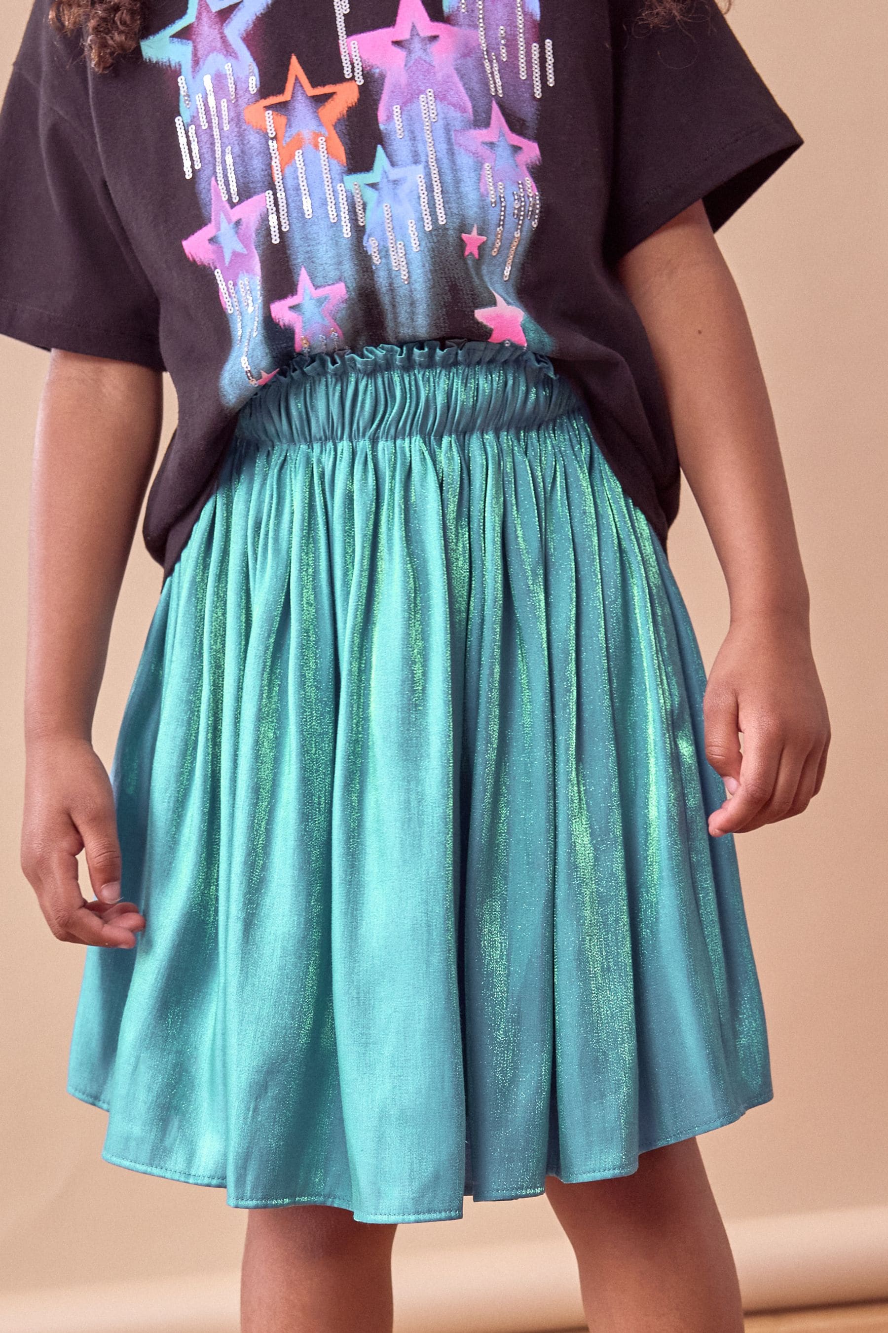 Teal Blue Metallic Skirt (3-16yrs)