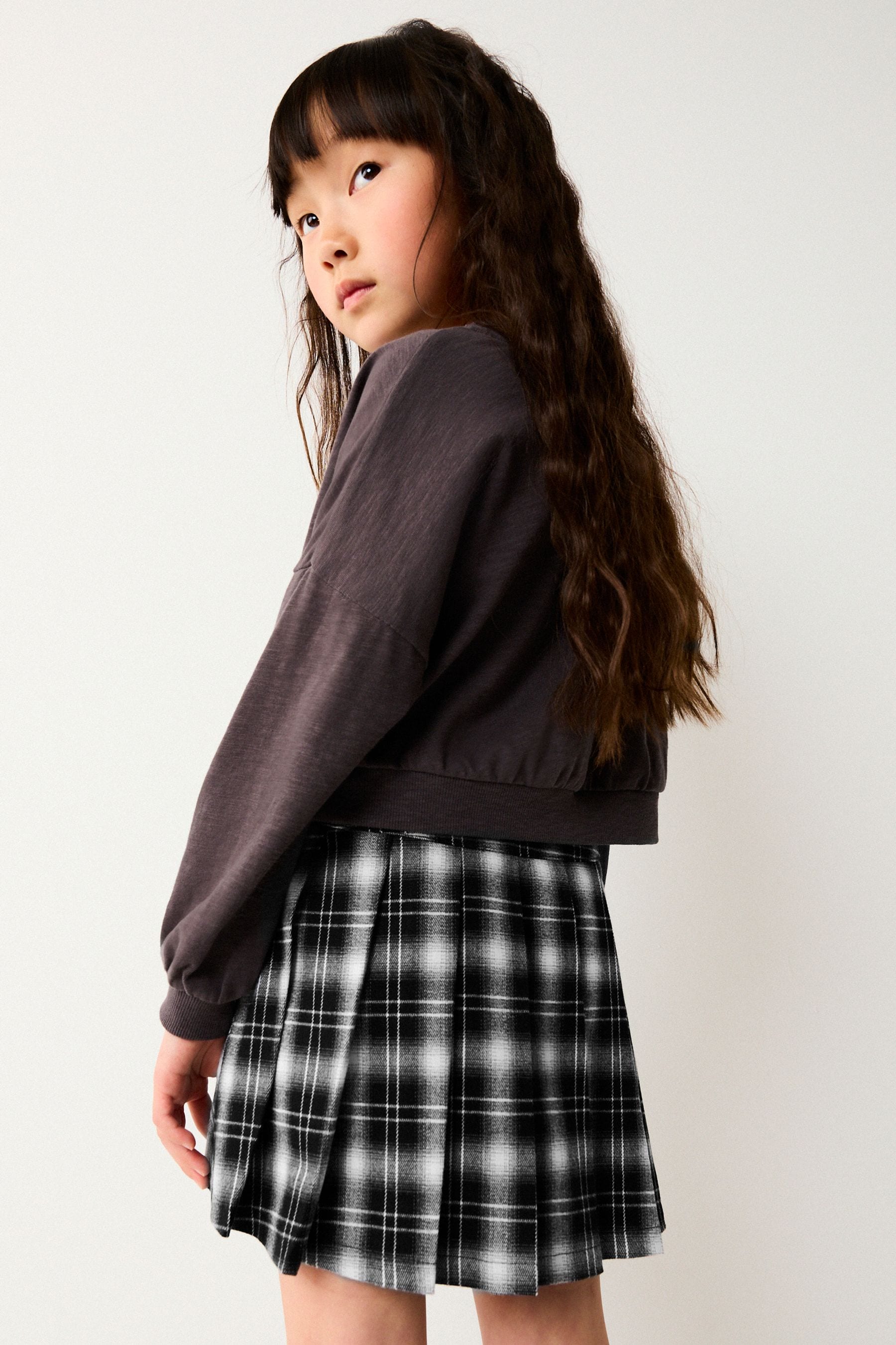 Monochrome Pleated Check Skirt (3-16yrs)