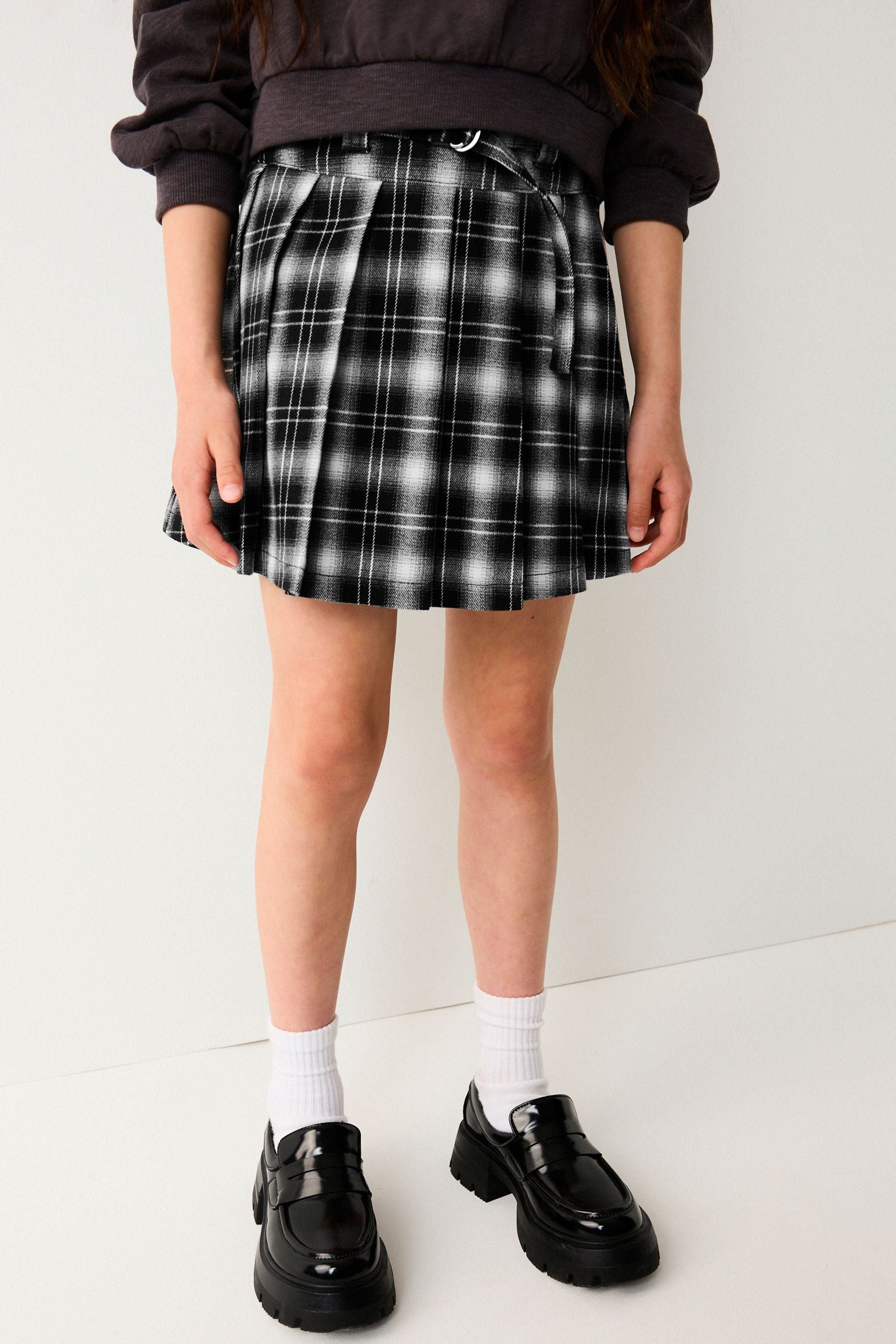 Monochrome Pleated Check Skirt (3-16yrs)