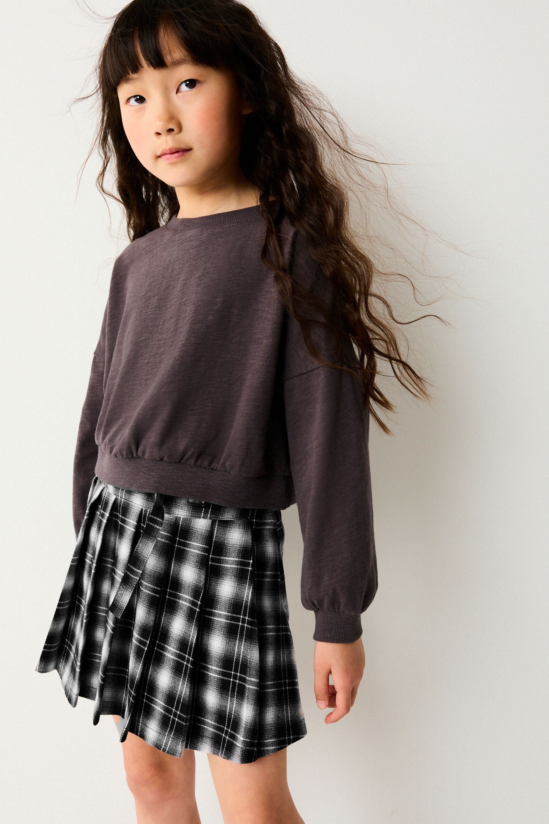 Monochrome Pleated Check Skirt (3-16yrs)