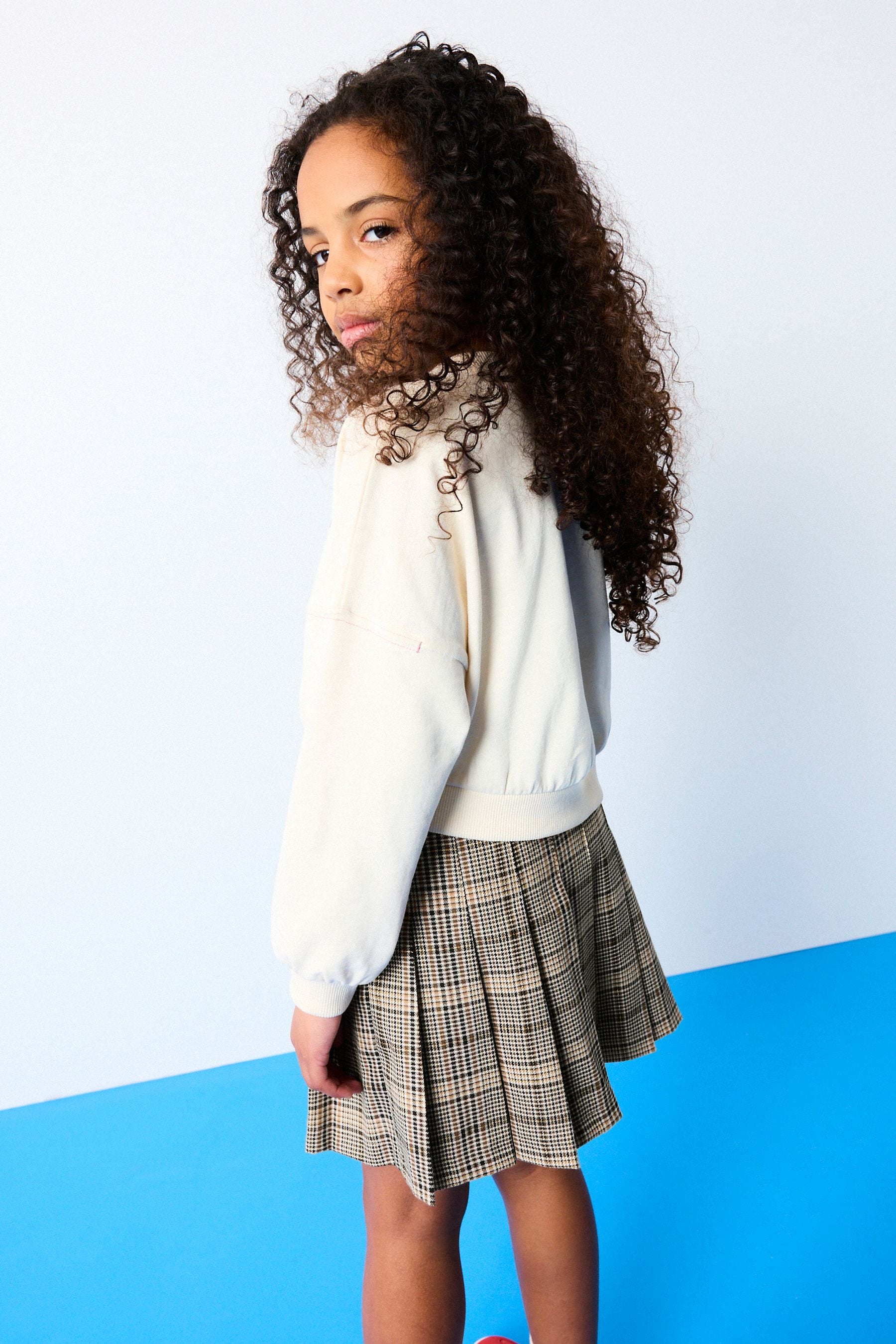 Neutral Check Pleated Skirt (3-16yrs)