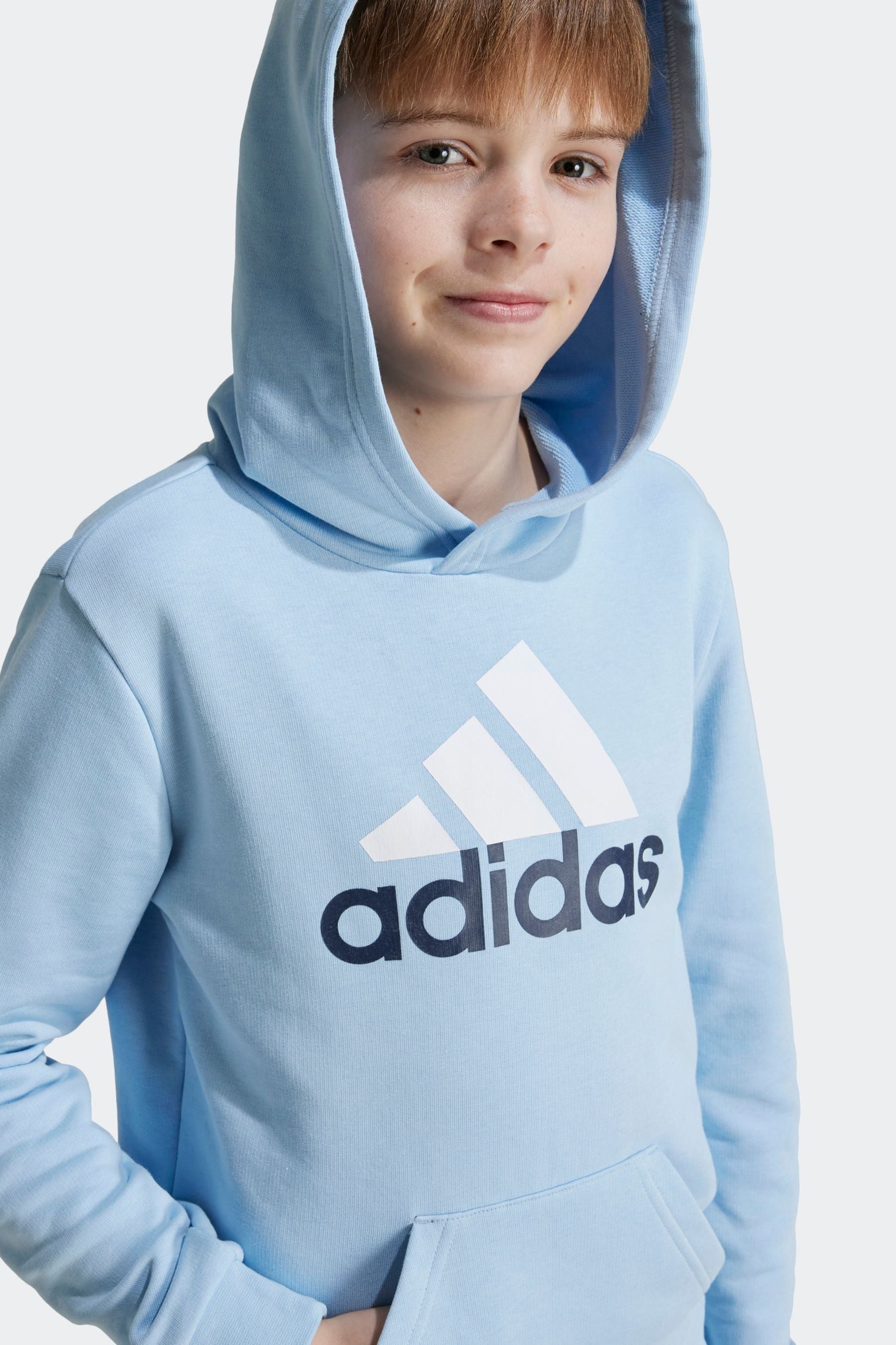 adidas Blue Sportswear Essentials Two Colored Big Logo Cotton Hoodie