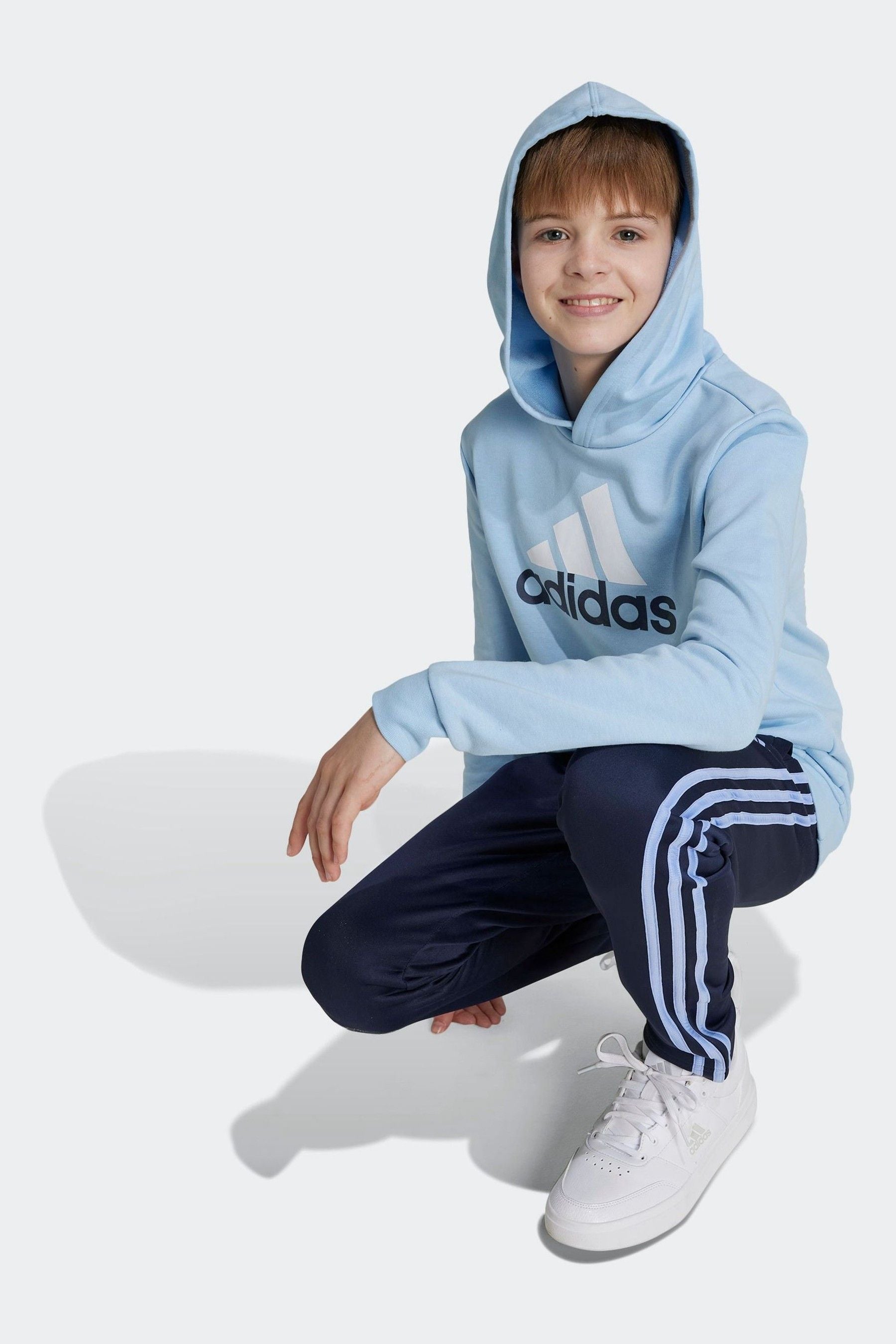 adidas Blue Sportswear Essentials Two Colored Big Logo Cotton Hoodie