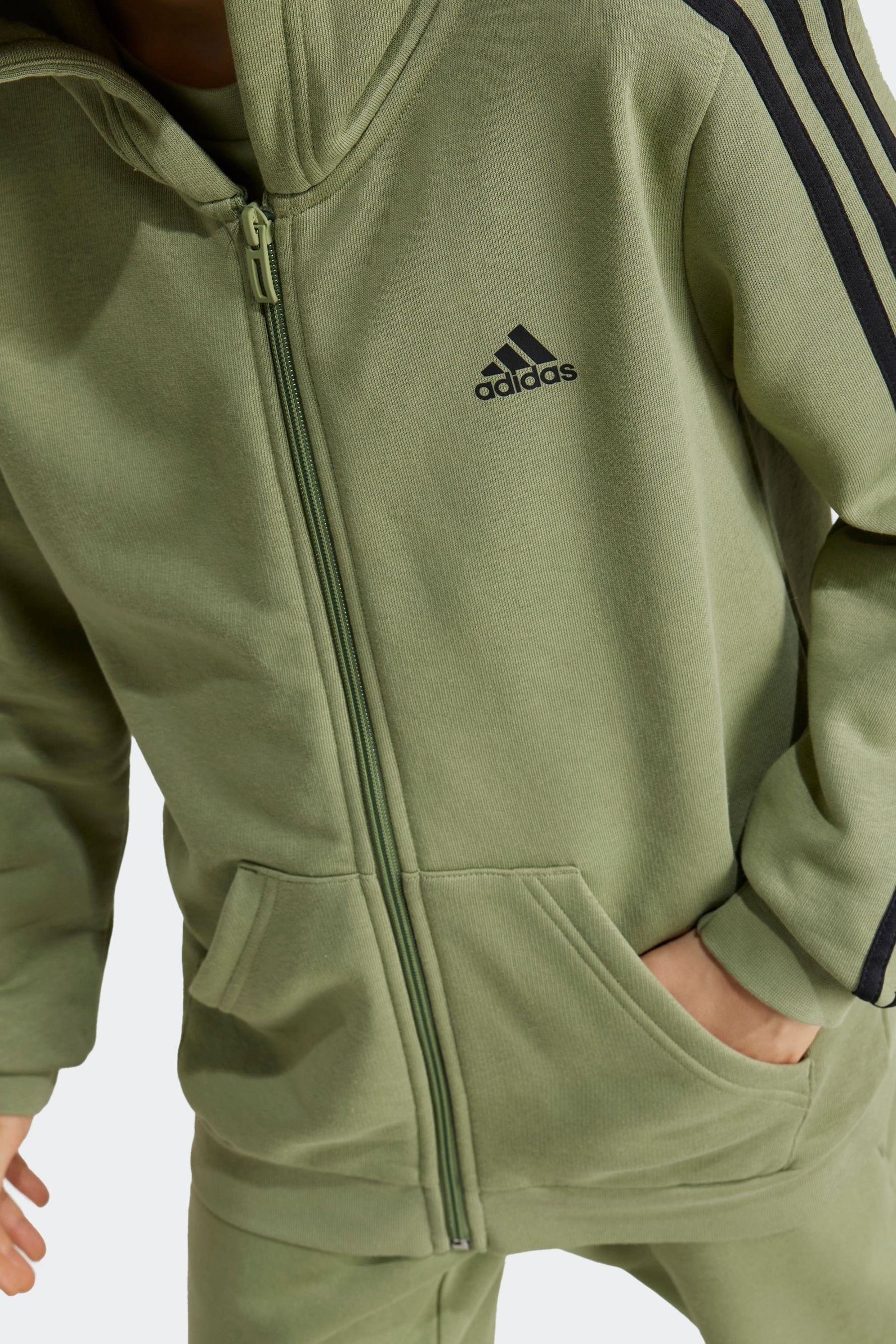 adidas Green 100% Cotton Essentials 3 Stripes Full Zip Hoodie