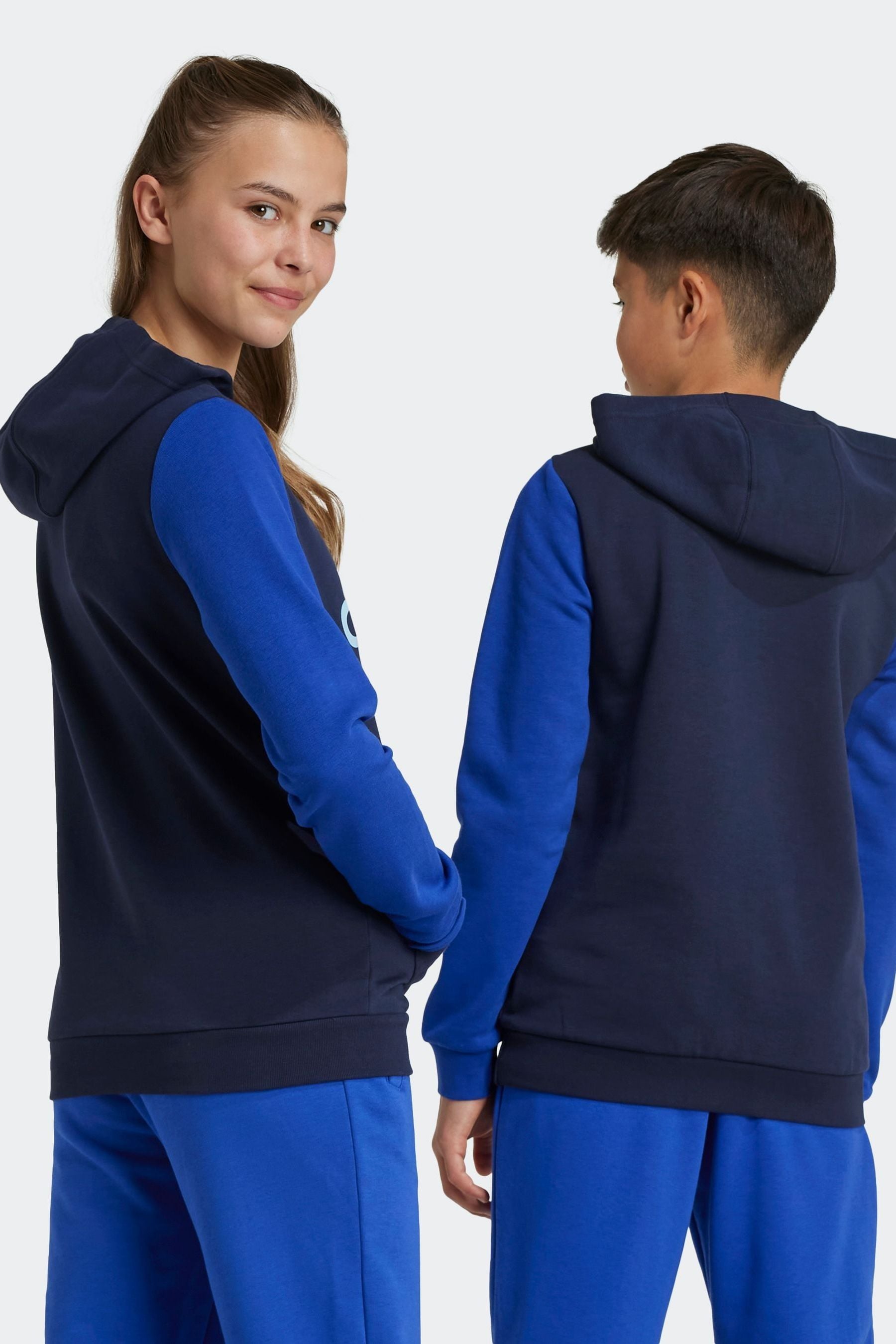 adidas Blue Essentials Big Logo Colourblock Hoodie Kids