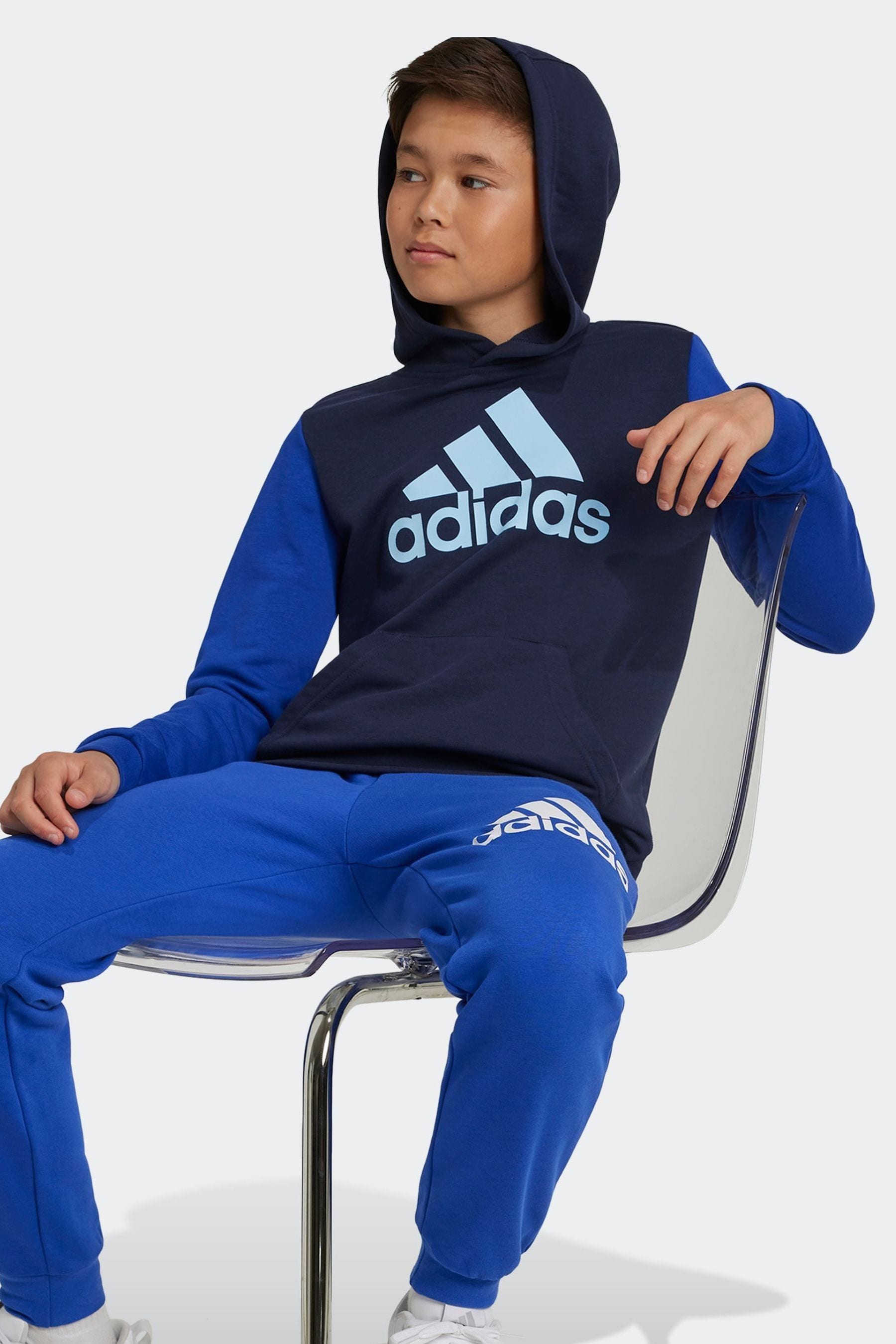 adidas Blue Essentials Big Logo Colourblock Hoodie Kids