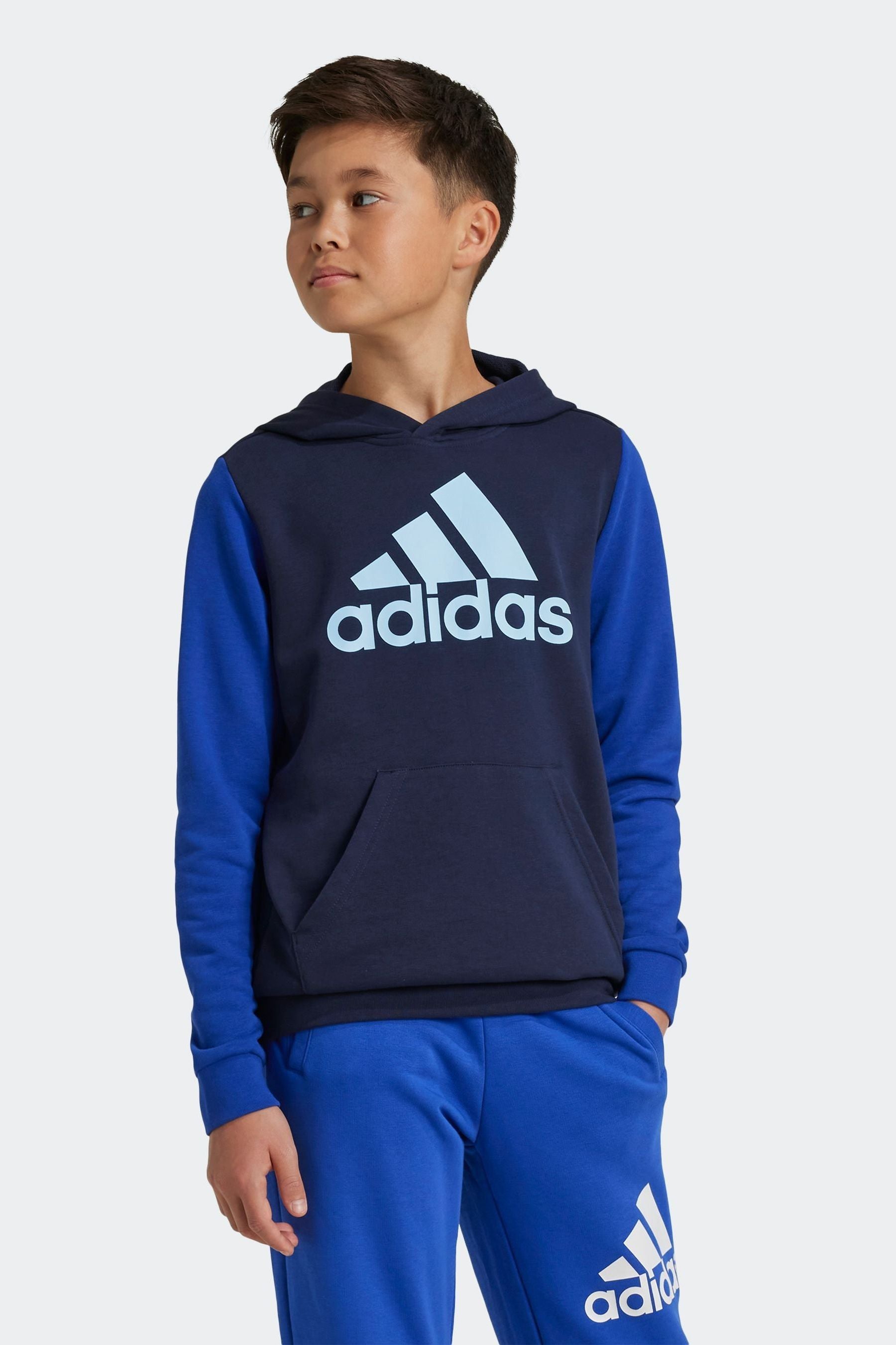 adidas Blue Essentials Big Logo Colourblock Hoodie Kids