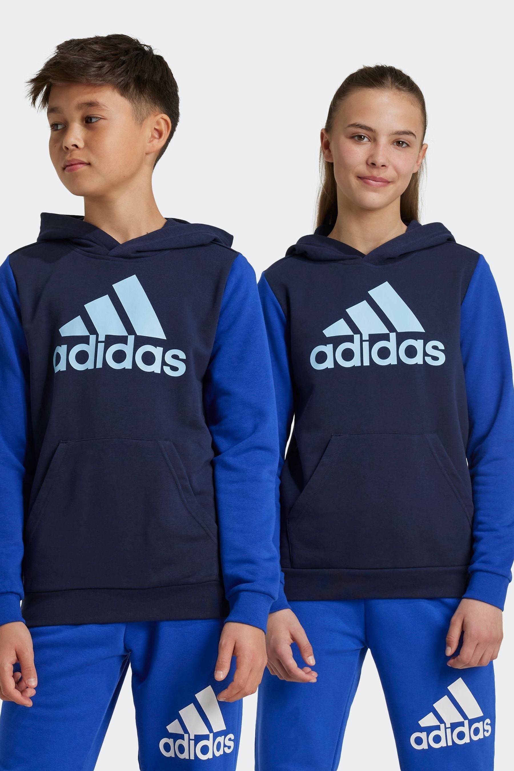 adidas Blue Essentials Big Logo Colourblock Hoodie Kids