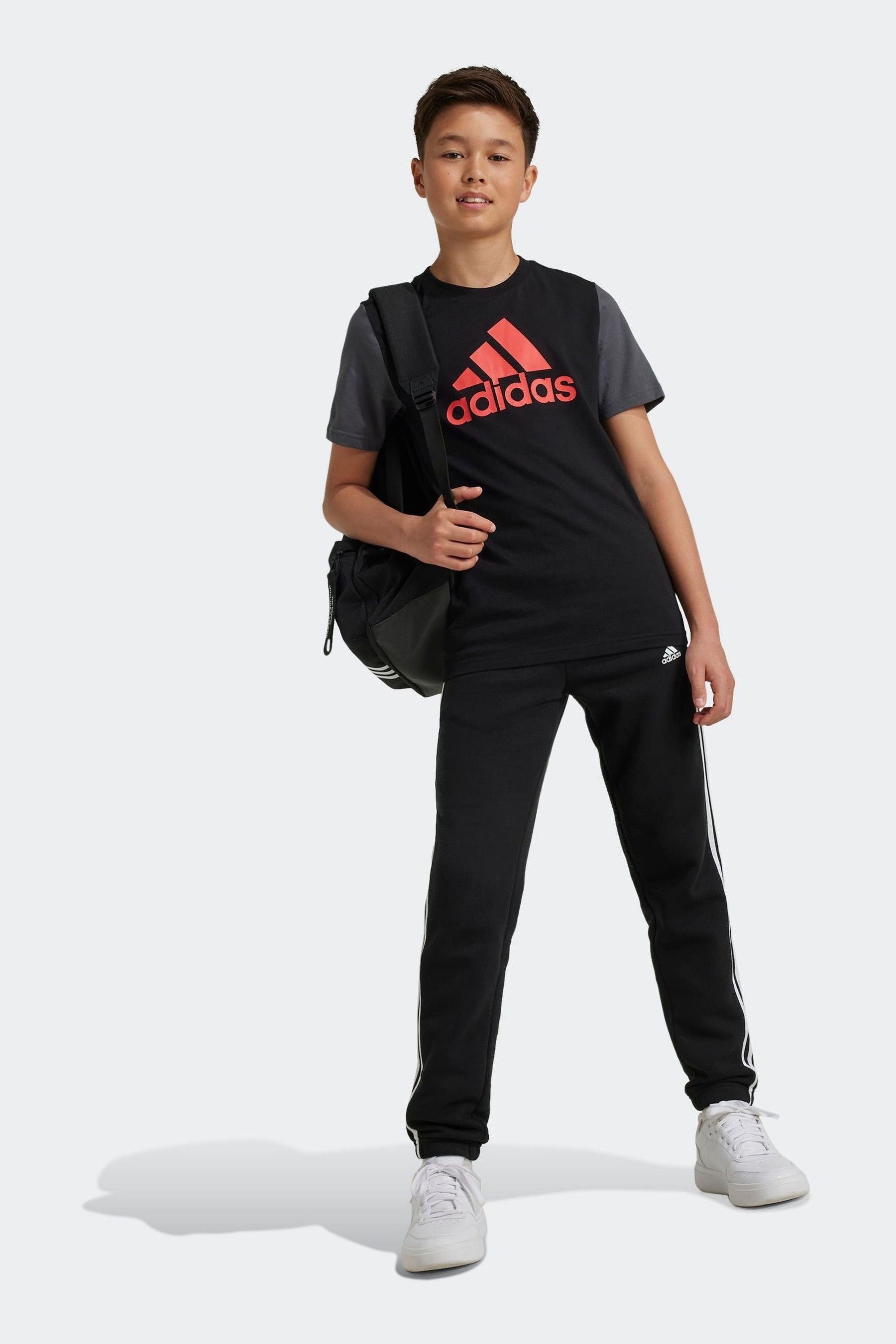 adidas Black Essentials Big Logo Colourblock 100% Cotton T-Shirt