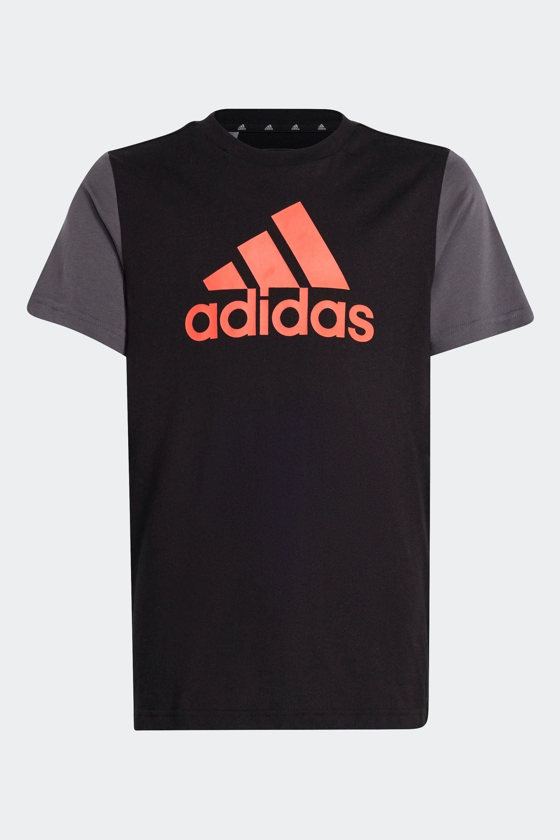 adidas Black Essentials Big Logo Colourblock 100% Cotton T-Shirt