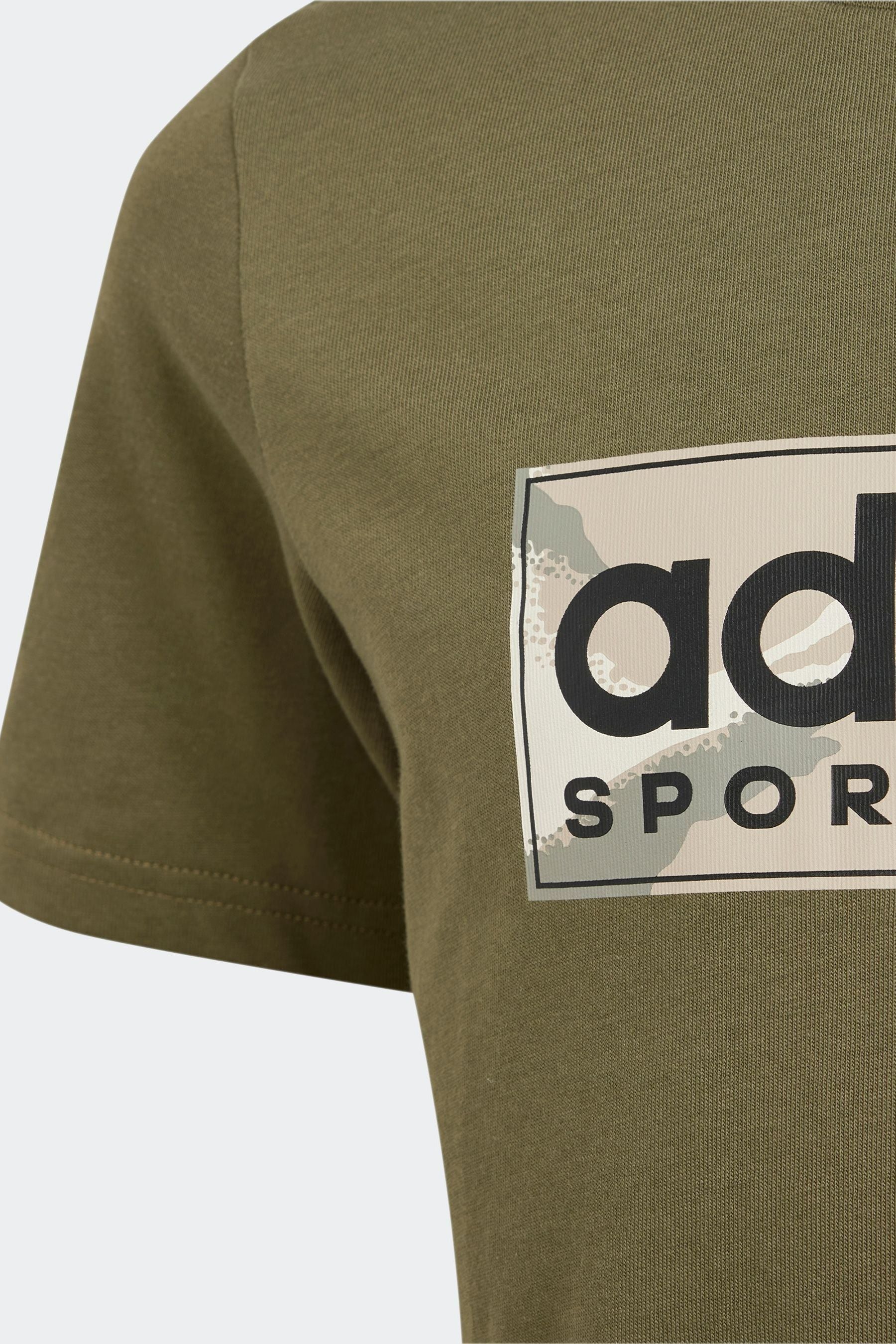 adidas Green Kids Sportswear 100% Cotton Camo Linear Graphic T-Shirt