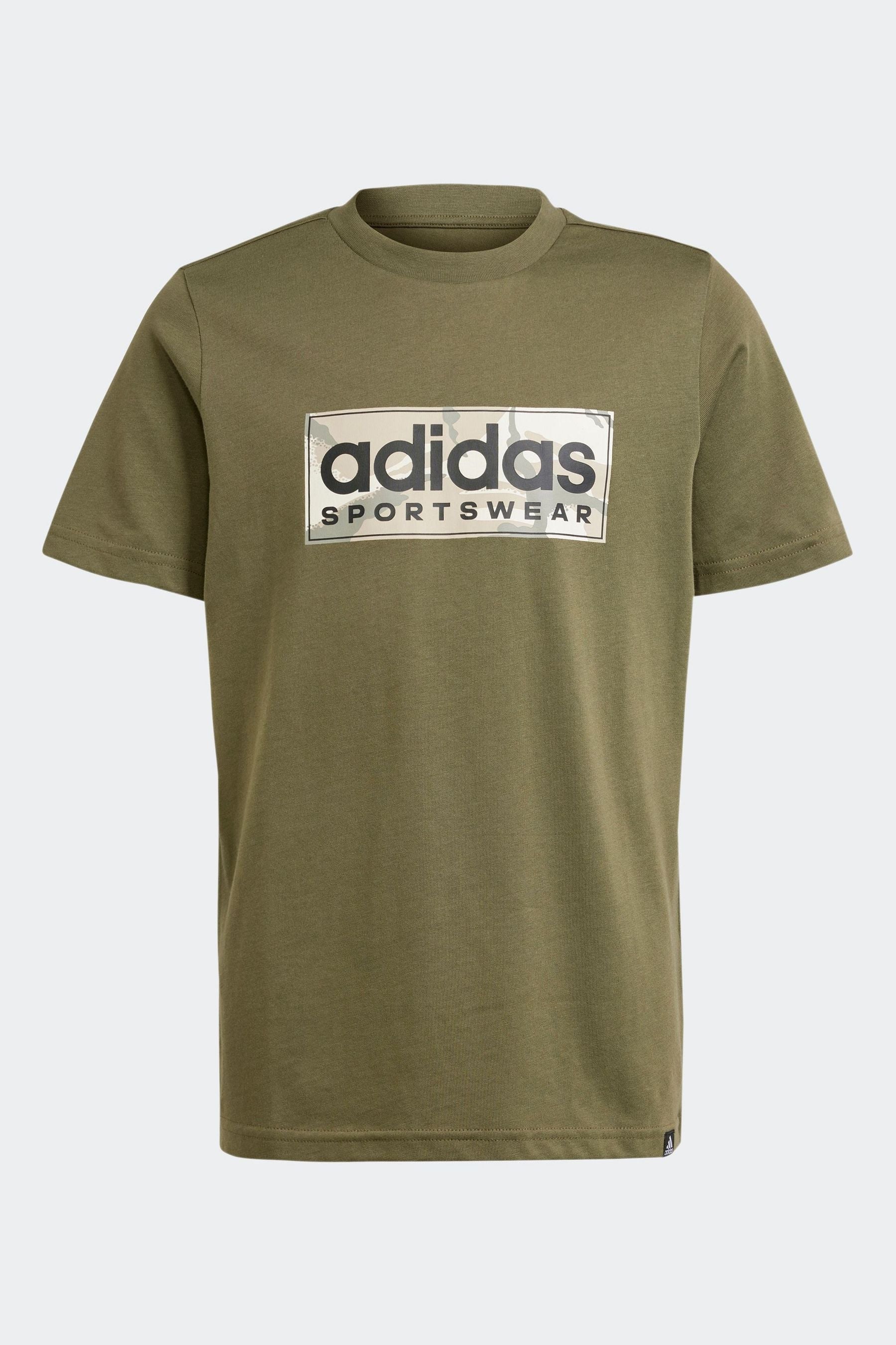 adidas Green Kids Sportswear 100% Cotton Camo Linear Graphic T-Shirt