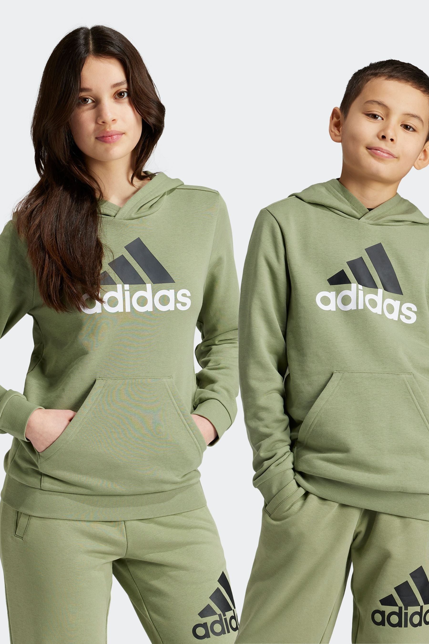 adidas Green Sportswear Essentials Two Colored Big Logo Cotton Hoodie