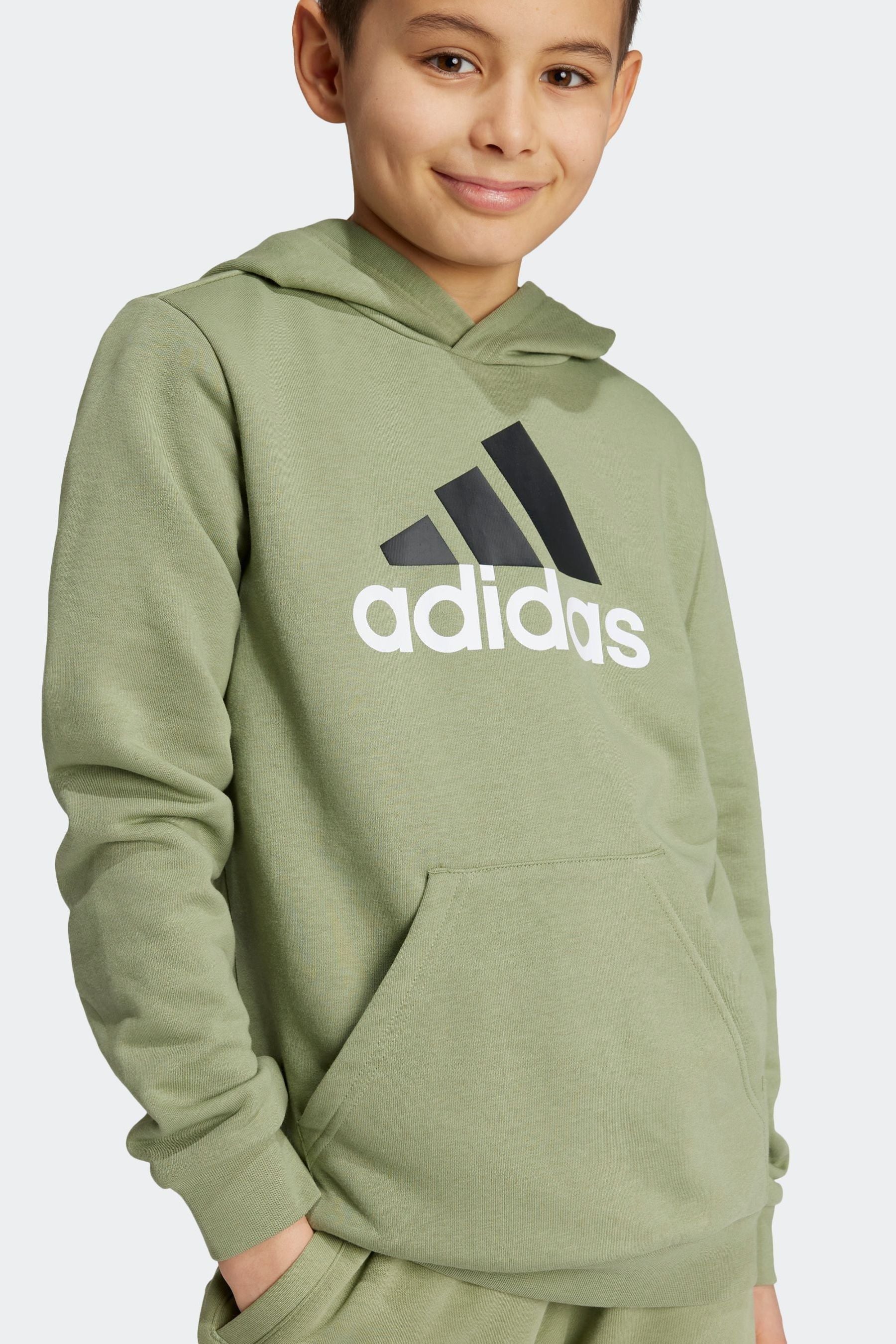 adidas Green Sportswear Essentials Two Colored Big Logo Cotton Hoodie